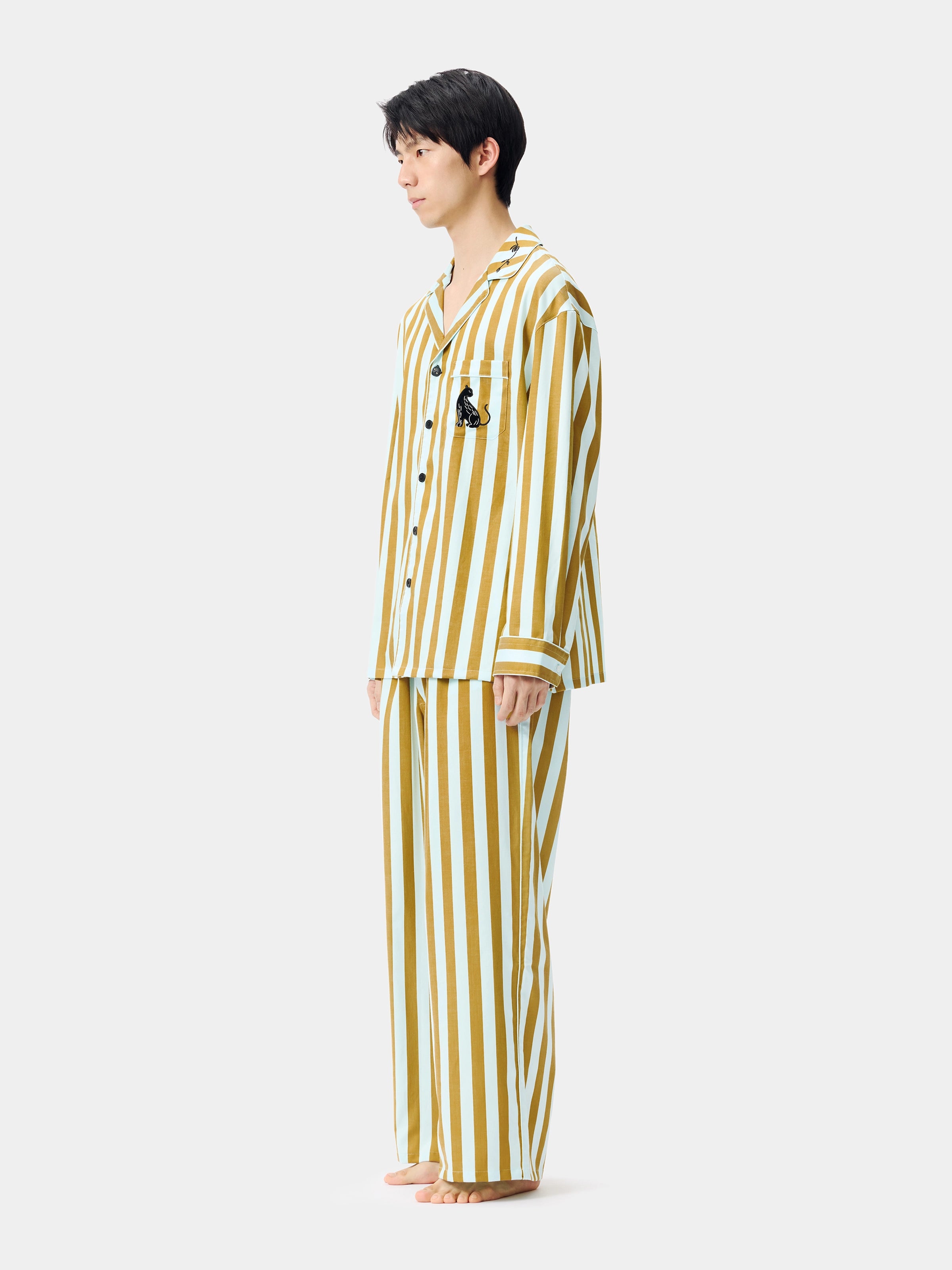 "Urban Jungle" Black Panther Tencel Cotton Blend Loungewear Set Long Sleeve – Blue & Green Stripes