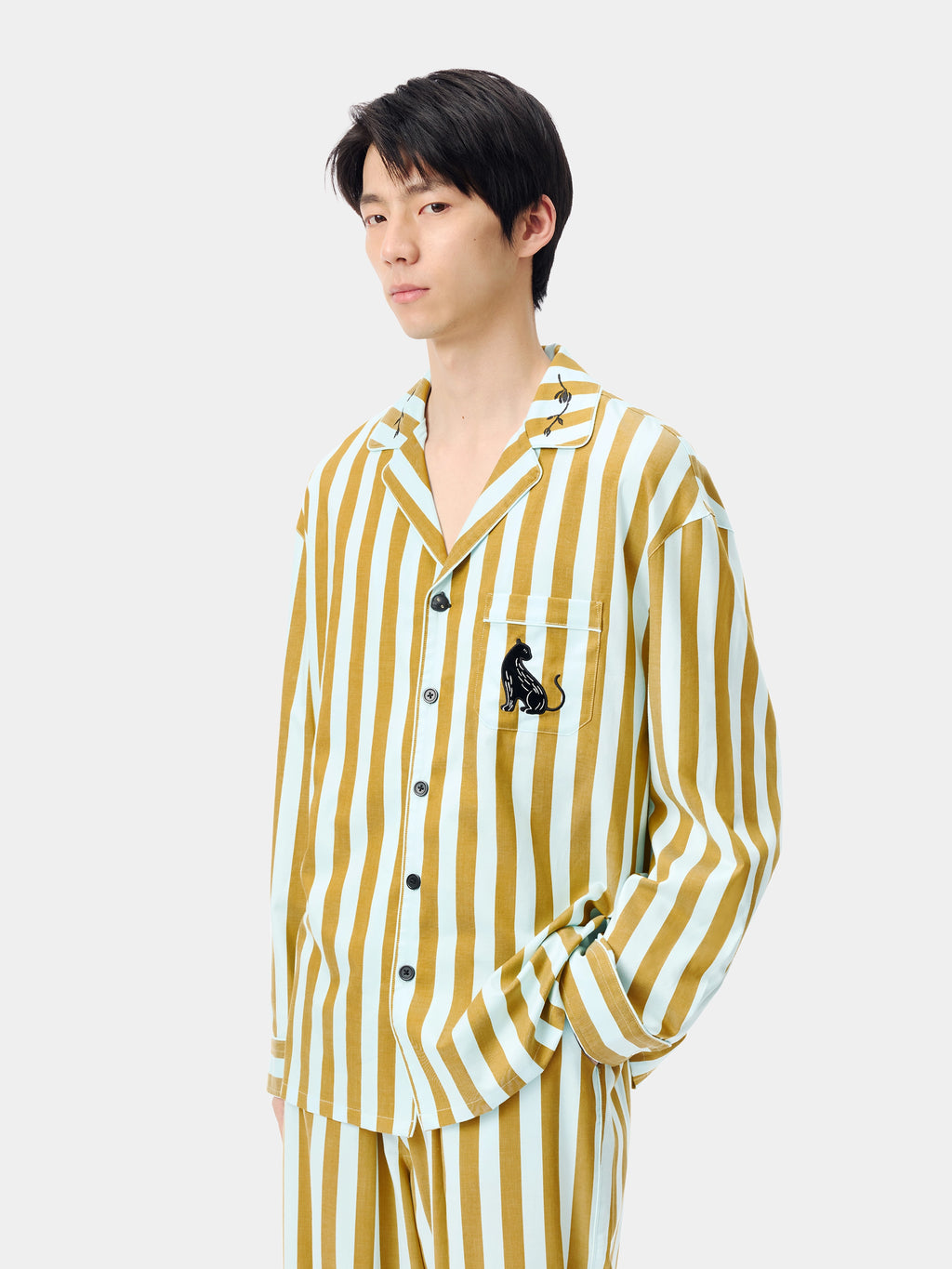 "Urban Jungle" Black Panther Tencel Cotton Blend Loungewear Set Long Sleeve – Blue & Green Stripes