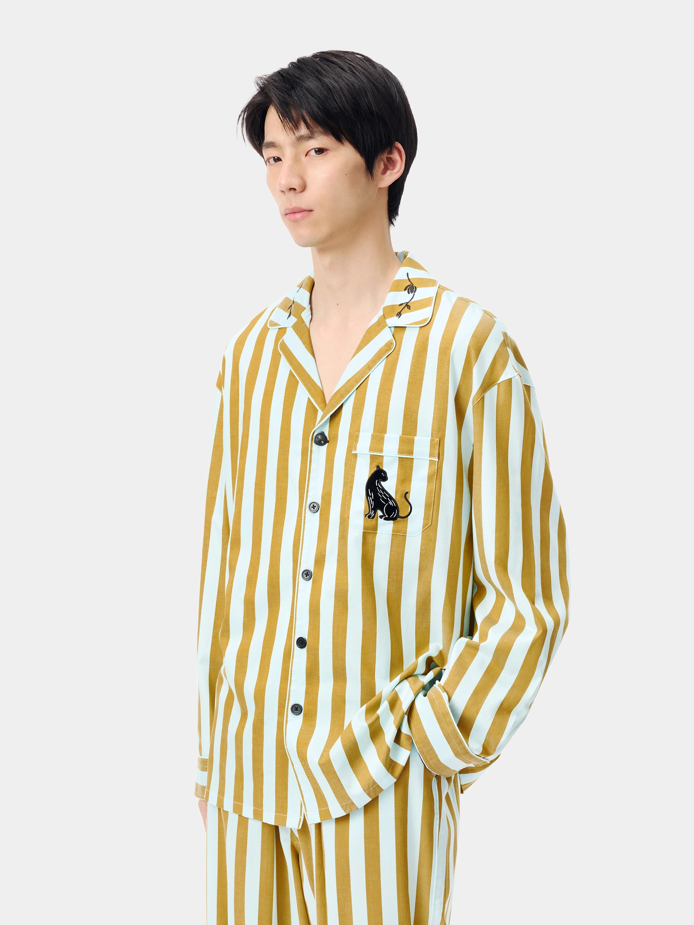 "Urban Jungle" Black Panther Tencel Cotton Blend Loungewear Set Long Sleeve – Blue & Green Stripes