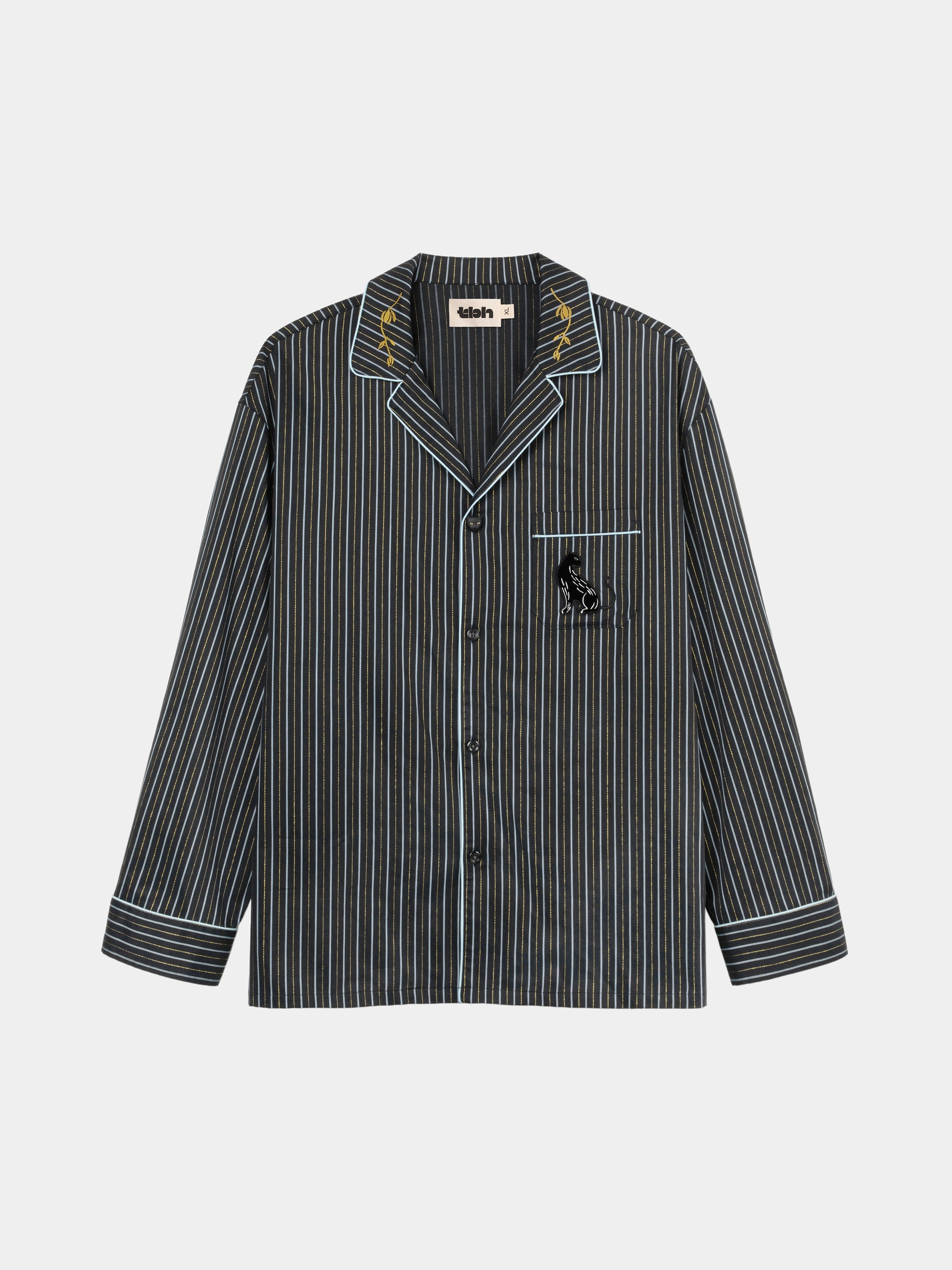 "Urban Jungle" Black Panther Tencel Cotton Blend Loungewear Set Long Sleeve – Dark Gold Stripes