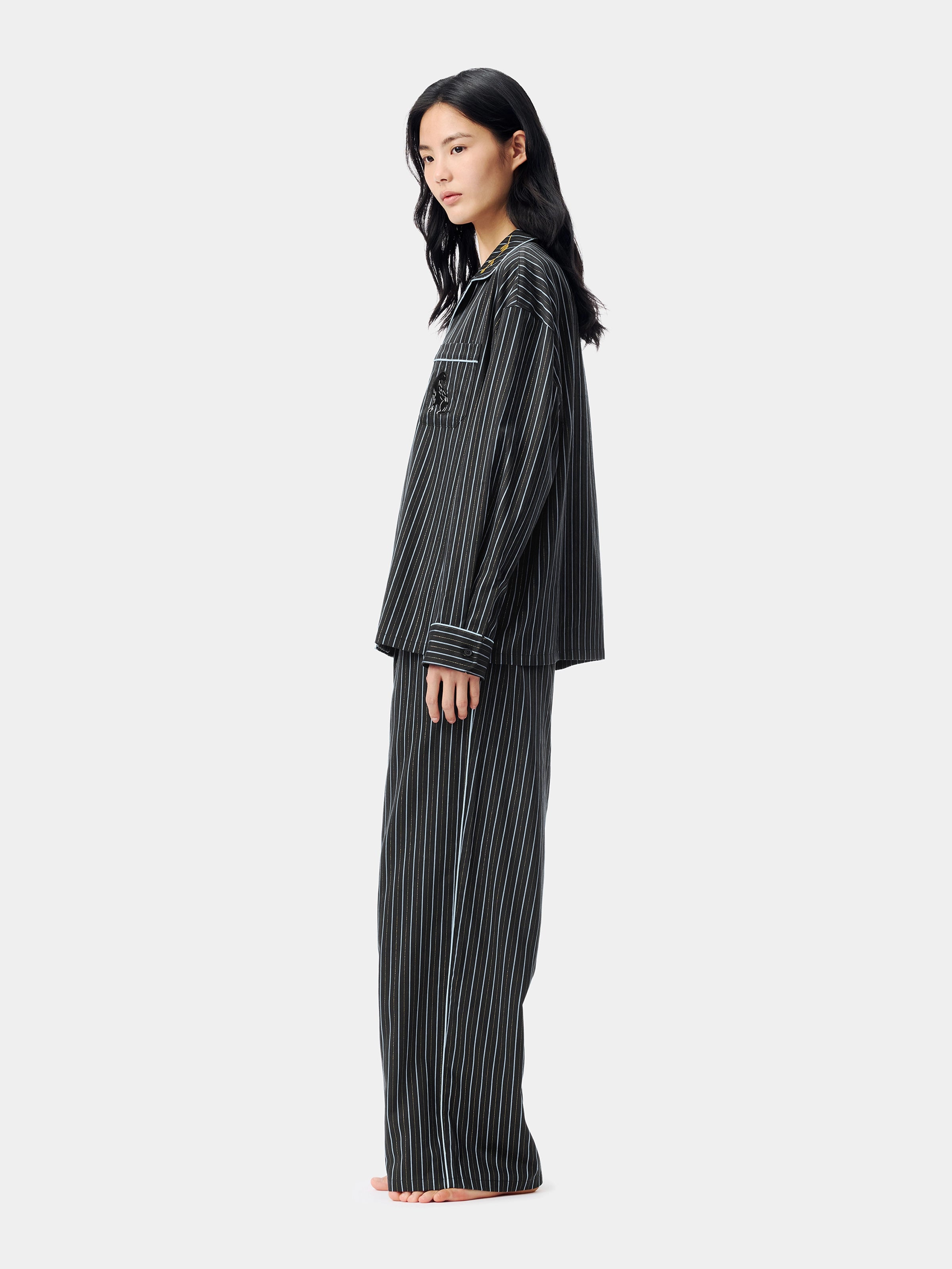 "Urban Jungle" Black Panther Tencel Cotton Blend Loungewear Set Long Sleeve – Dark Gold Stripes