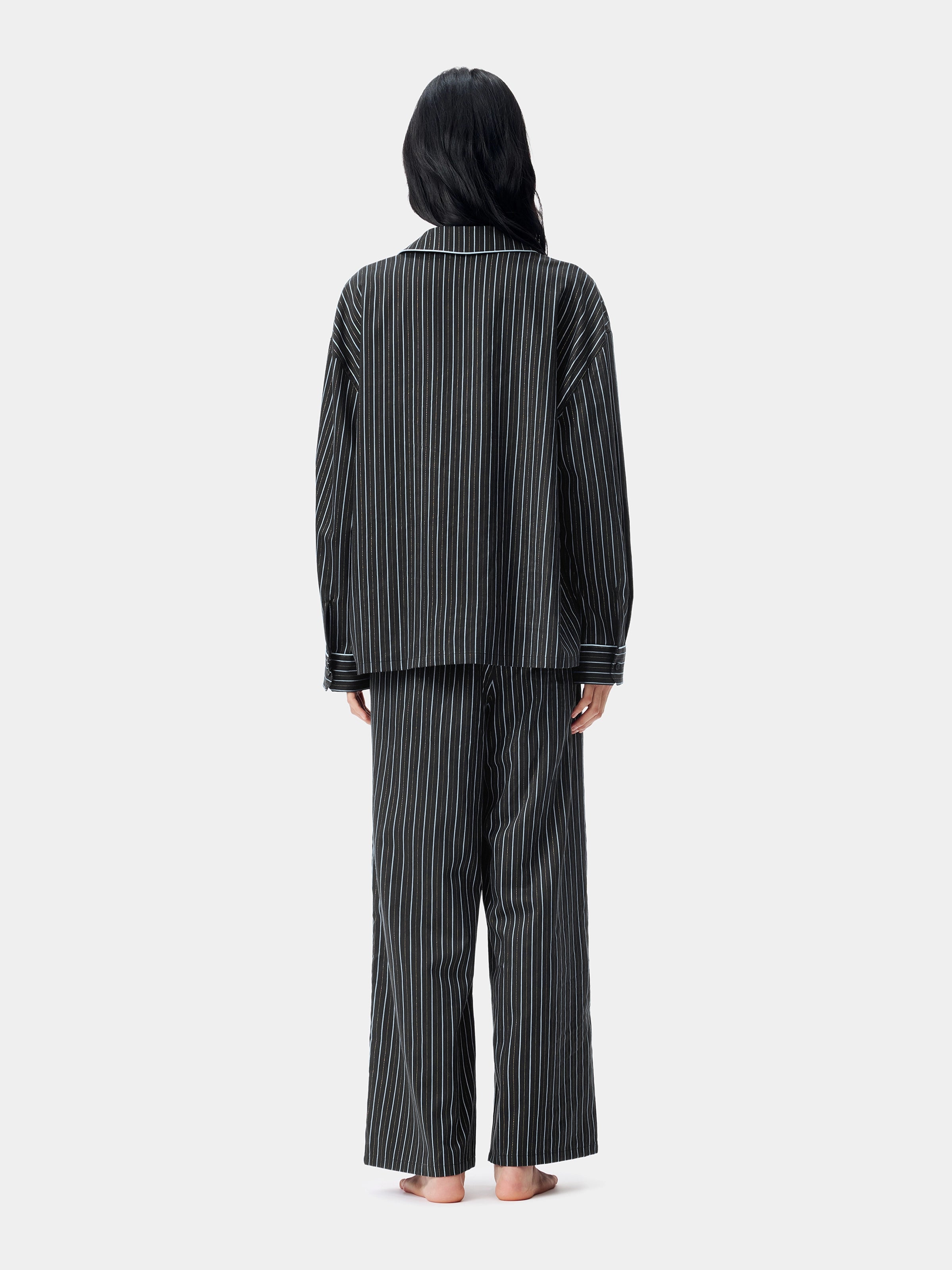 "Urban Jungle" Black Panther Tencel Cotton Blend Loungewear Set Long Sleeve – Dark Gold Stripes