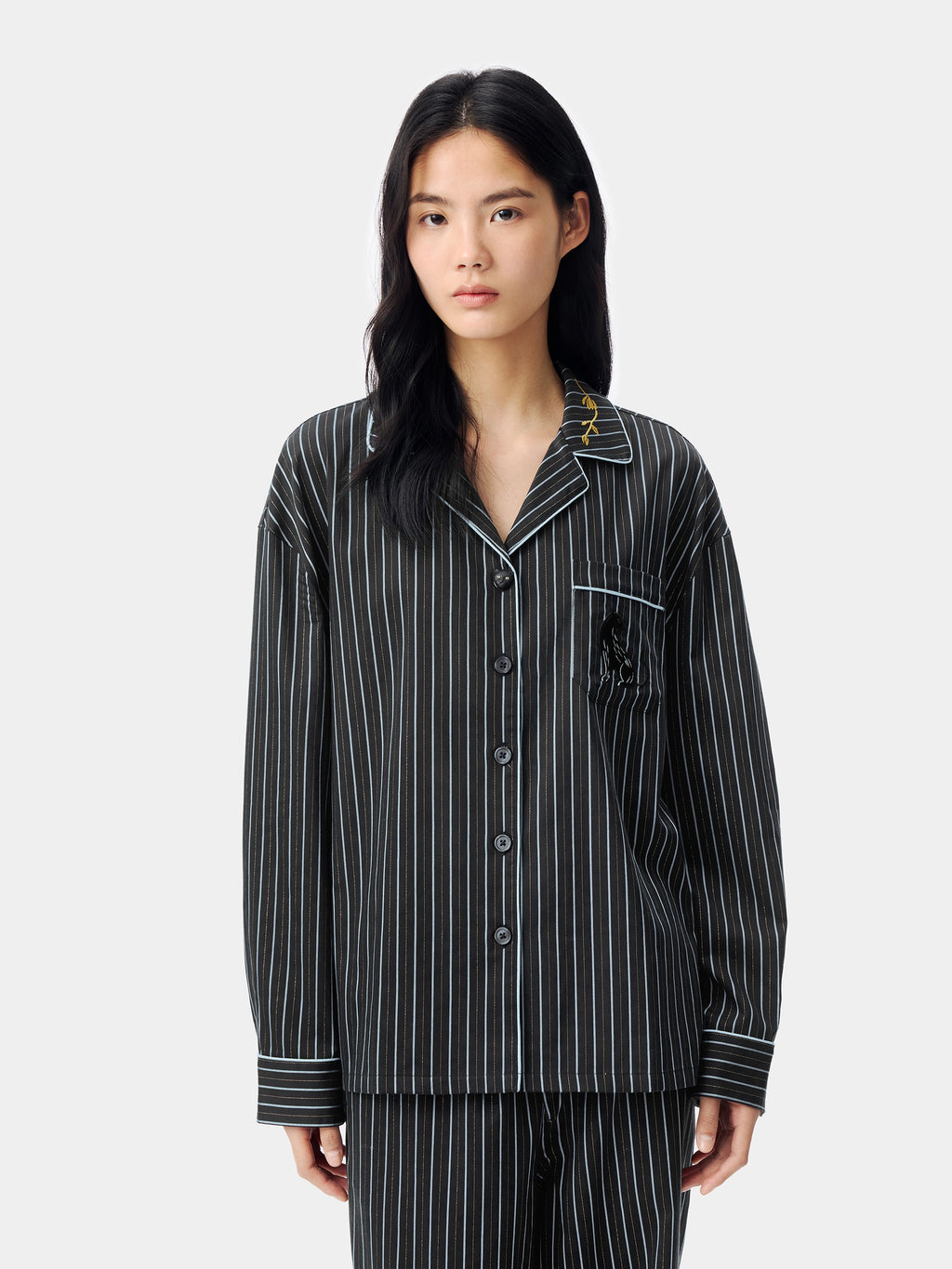 "Urban Jungle" Black Panther Tencel Cotton Blend Loungewear Set Long Sleeve – Dark Gold Stripes