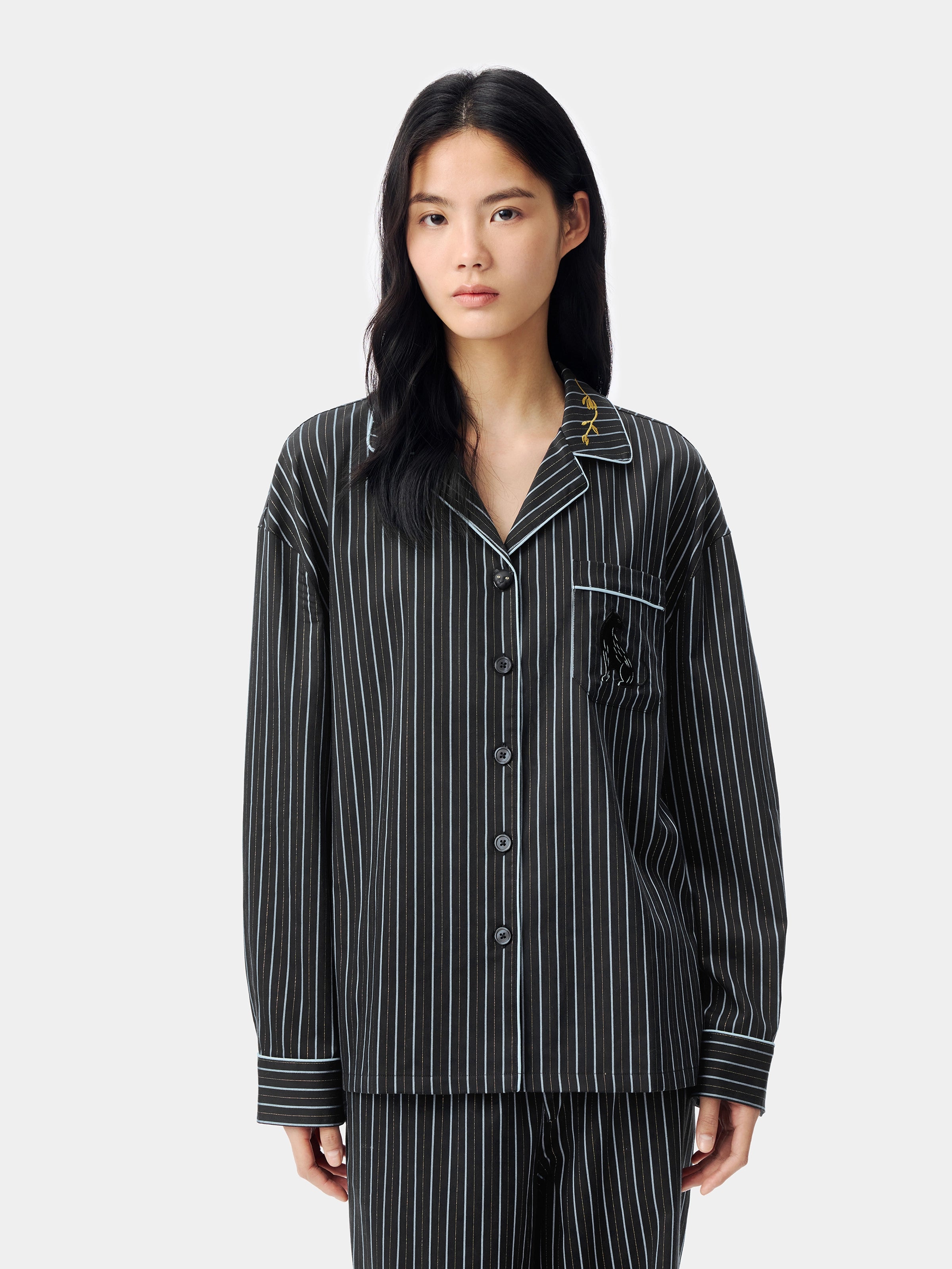 "Urban Jungle" Black Panther Tencel Cotton Blend Loungewear Set Long Sleeve – Dark Gold Stripes
