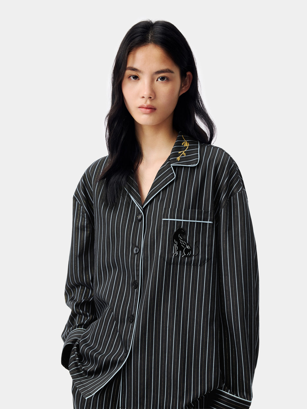 "Urban Jungle" Black Panther Tencel Cotton Blend Loungewear Set Long Sleeve – Dark Gold Stripes