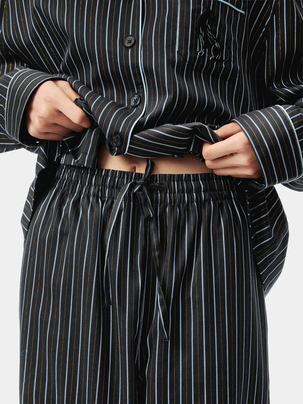 "Urban Jungle" Black Panther Tencel Cotton Blend Loungewear Set Long Sleeve – Dark Gold Stripes
