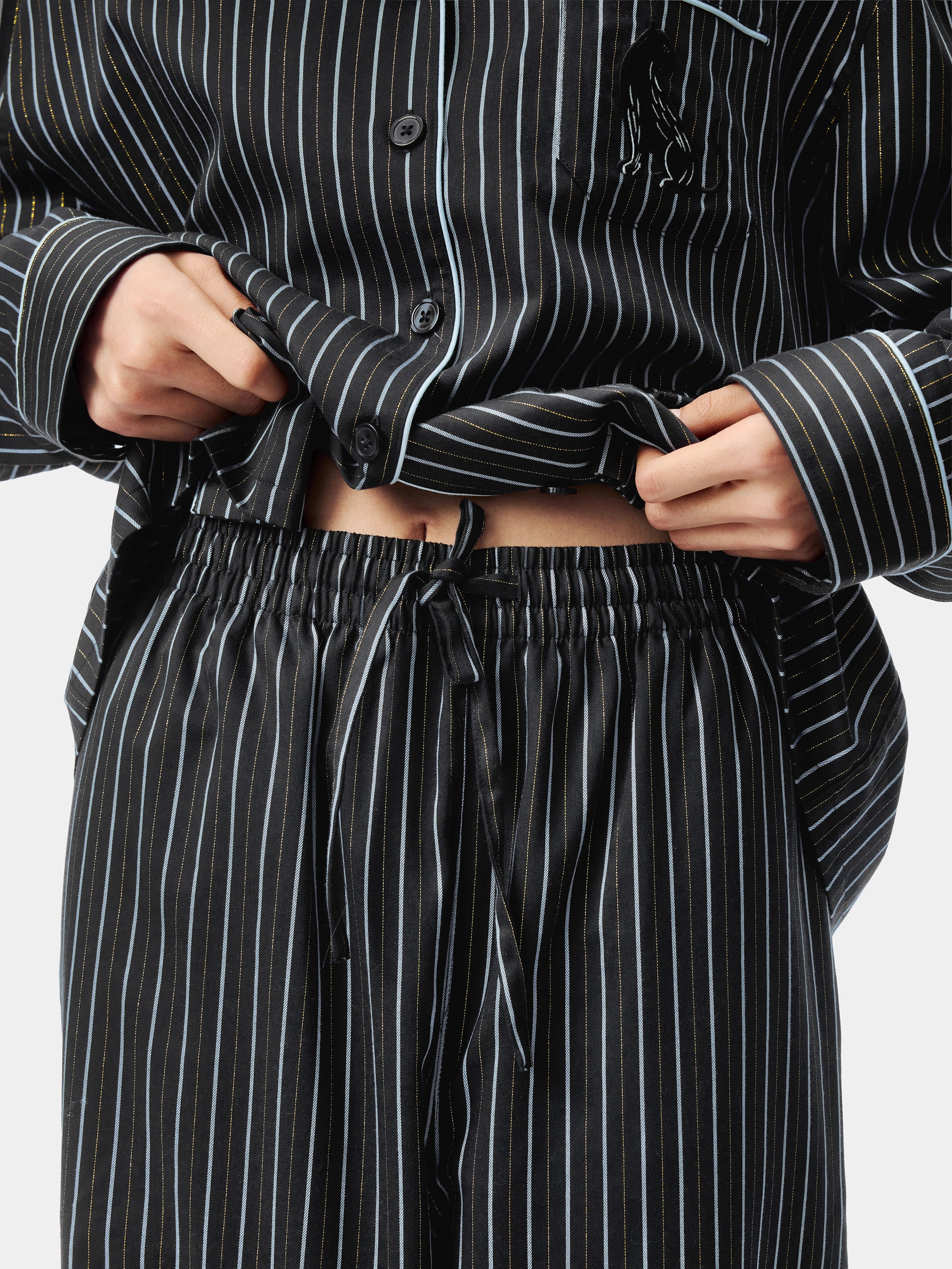"Urban Jungle" Black Panther Tencel Cotton Blend Loungewear Set Long Sleeve – Dark Gold Stripes
