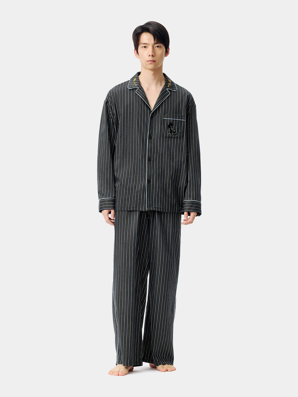 "Urban Jungle" Black Panther Tencel Cotton Blend Loungewear Set Long Sleeve – Dark Gold Stripes