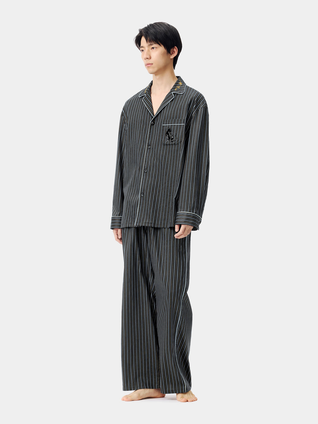 "Urban Jungle" Black Panther Tencel Cotton Blend Loungewear Set Long Sleeve – Dark Gold Stripes