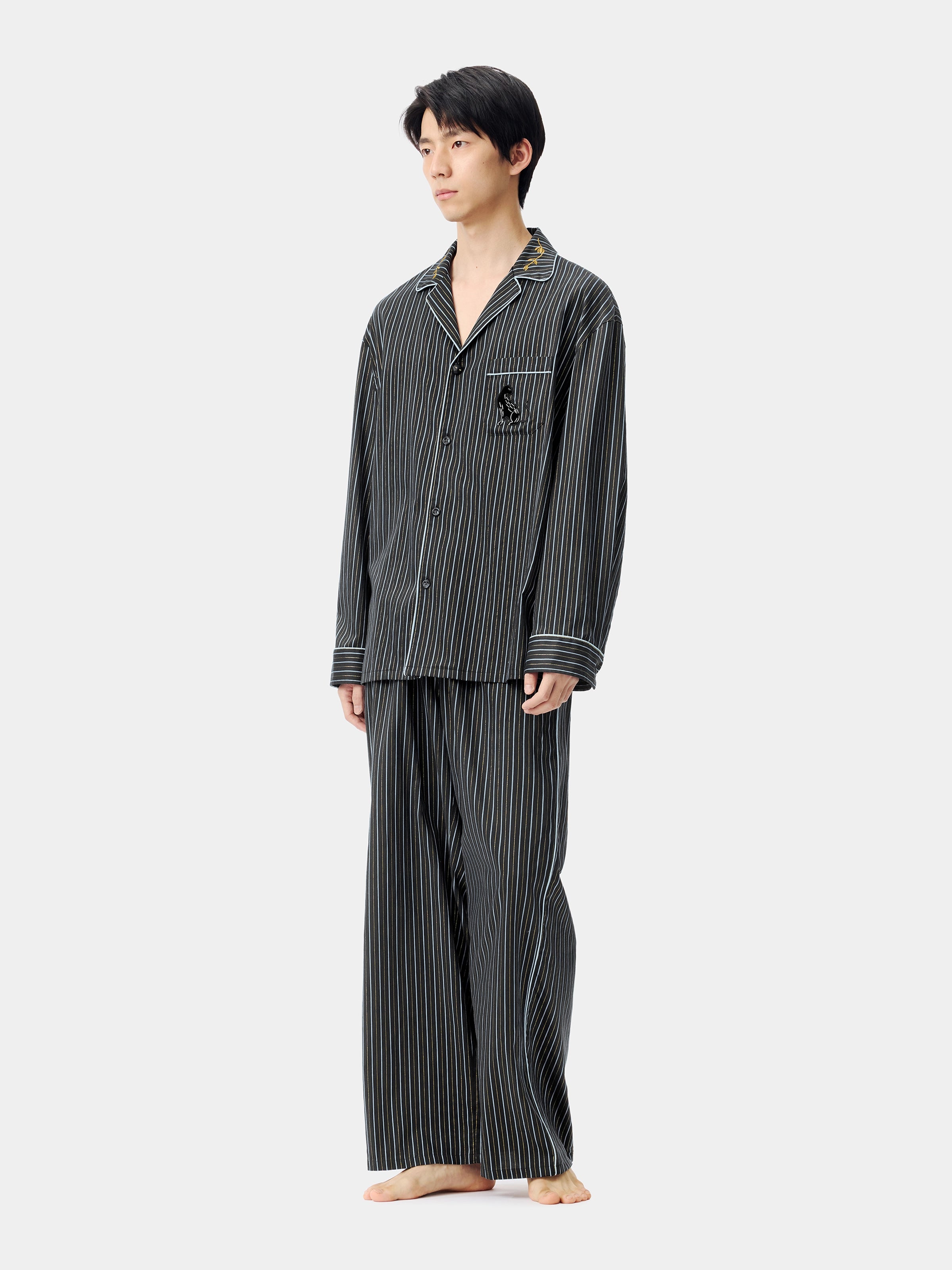 "Urban Jungle" Black Panther Tencel Cotton Blend Loungewear Set Long Sleeve – Dark Gold Stripes