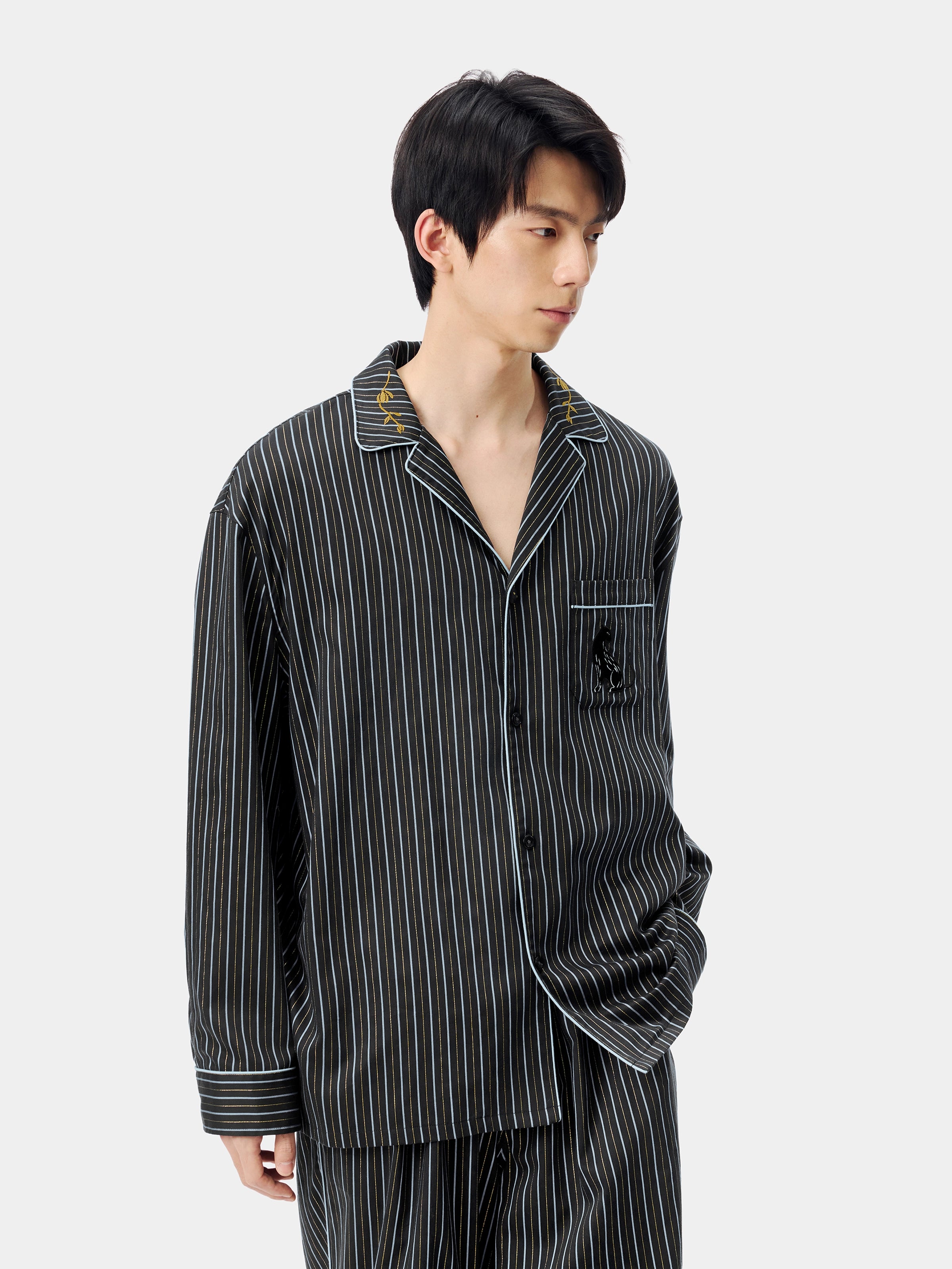 "Urban Jungle" Black Panther Tencel Cotton Blend Loungewear Set Long Sleeve – Dark Gold Stripes