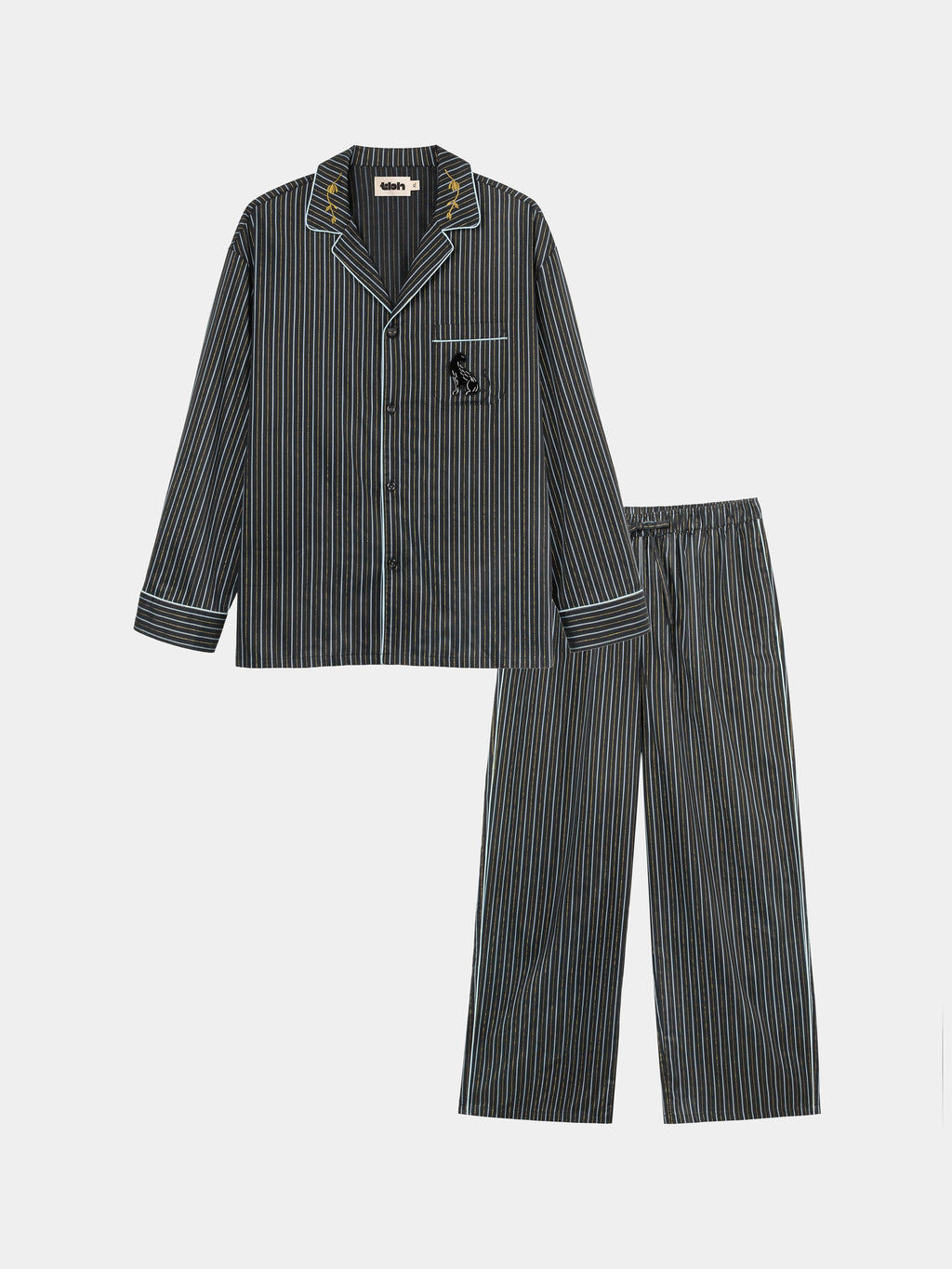 "Urban Jungle" Black Panther Tencel Cotton Blend Loungewear Set Long Sleeve – Dark Gold Stripes