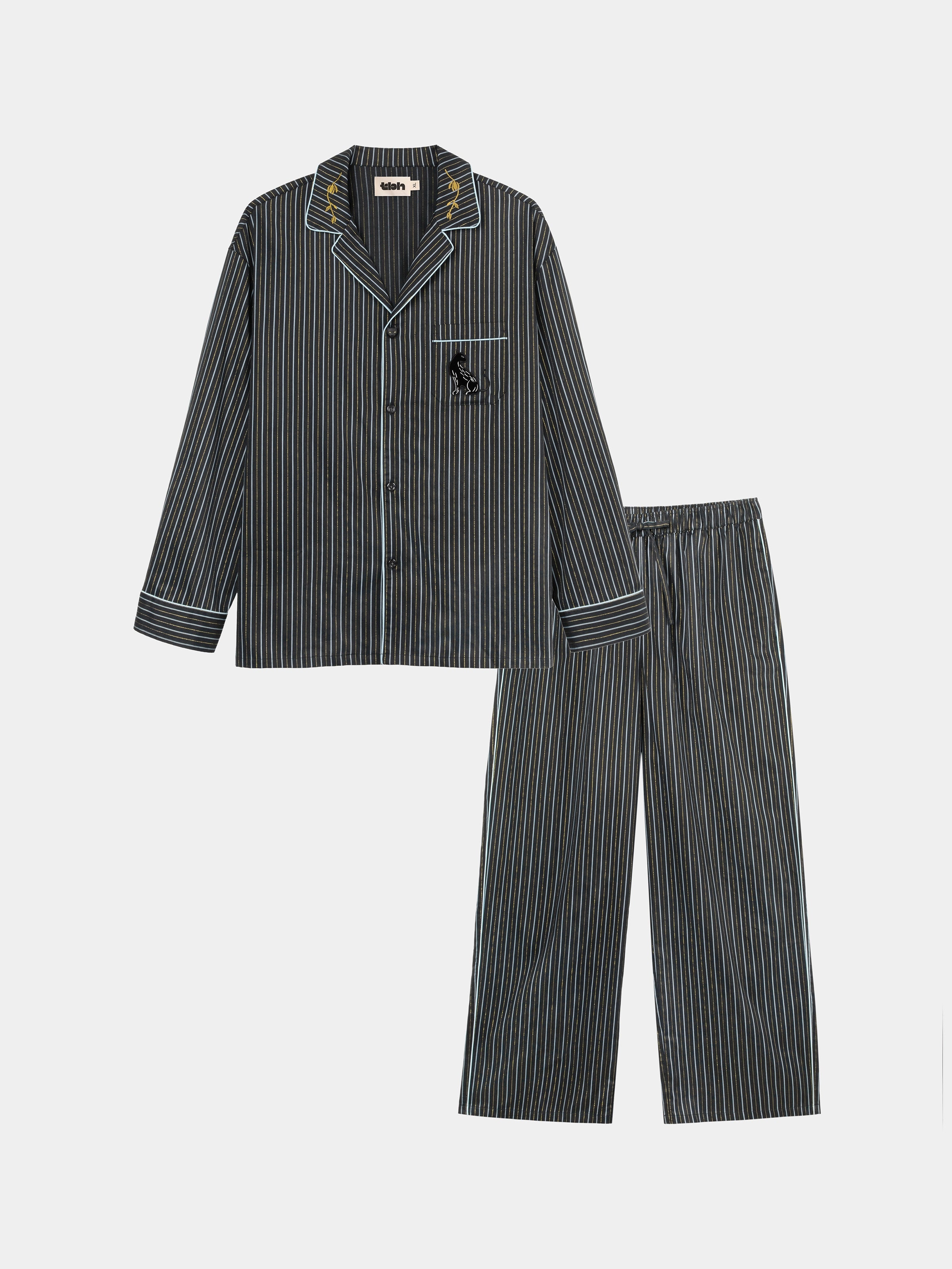 "Urban Jungle" Black Panther Tencel Cotton Blend Loungewear Set Long Sleeve – Dark Gold Stripes