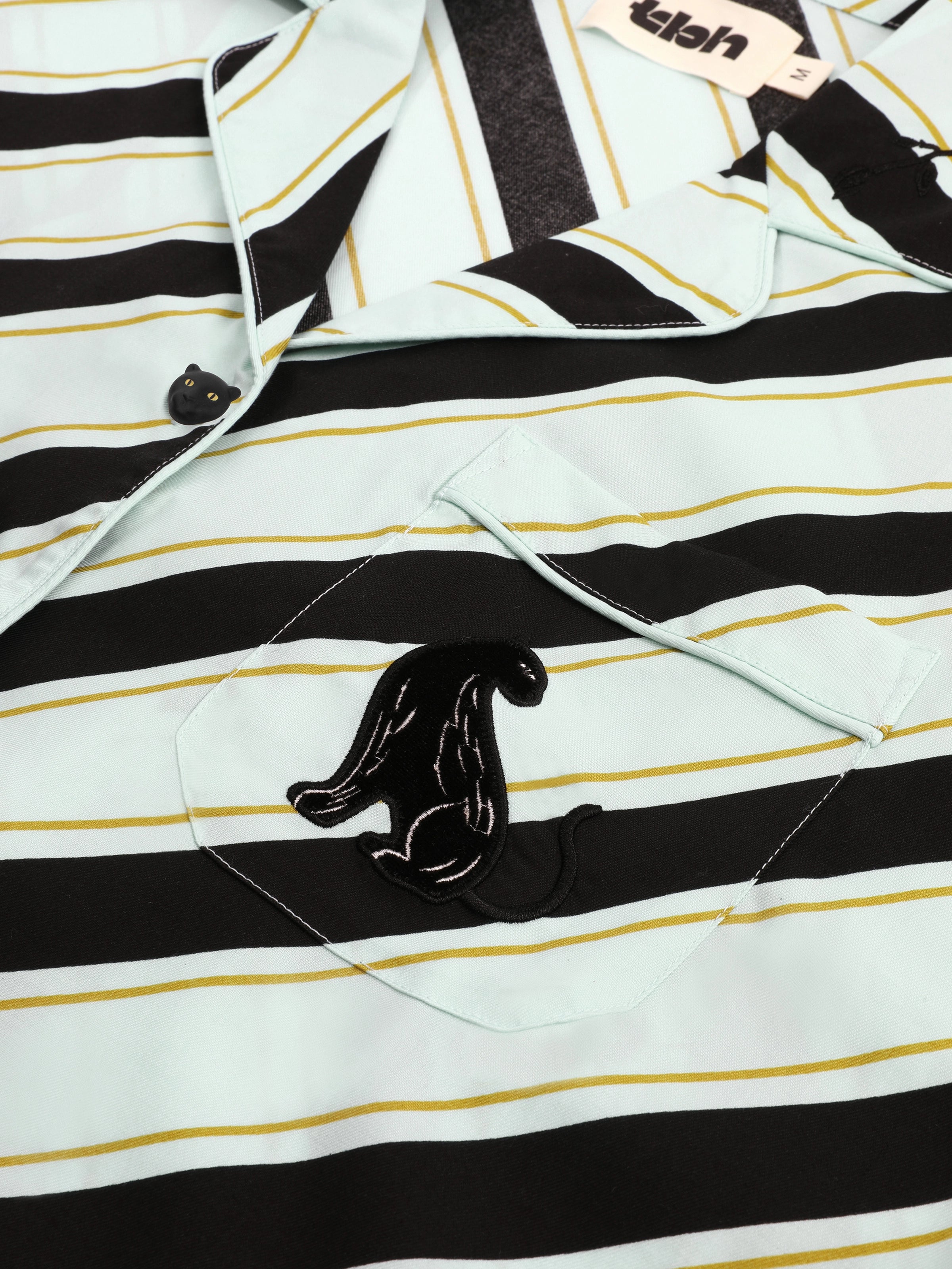 "Urban Jungle" Black Panther Tencel Cotton Blend Loungewear Set Short Sleeve – Blue & Black Stripes