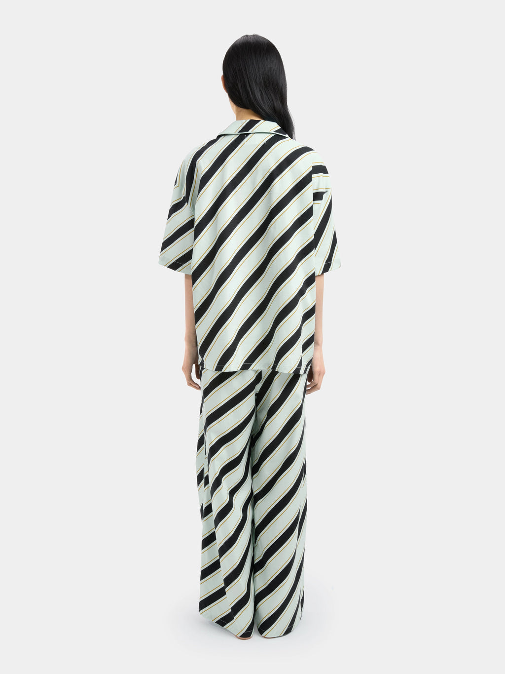 "Urban Jungle" Black Panther Tencel Cotton Blend Loungewear Set Short Sleeve – Blue & Black Stripes