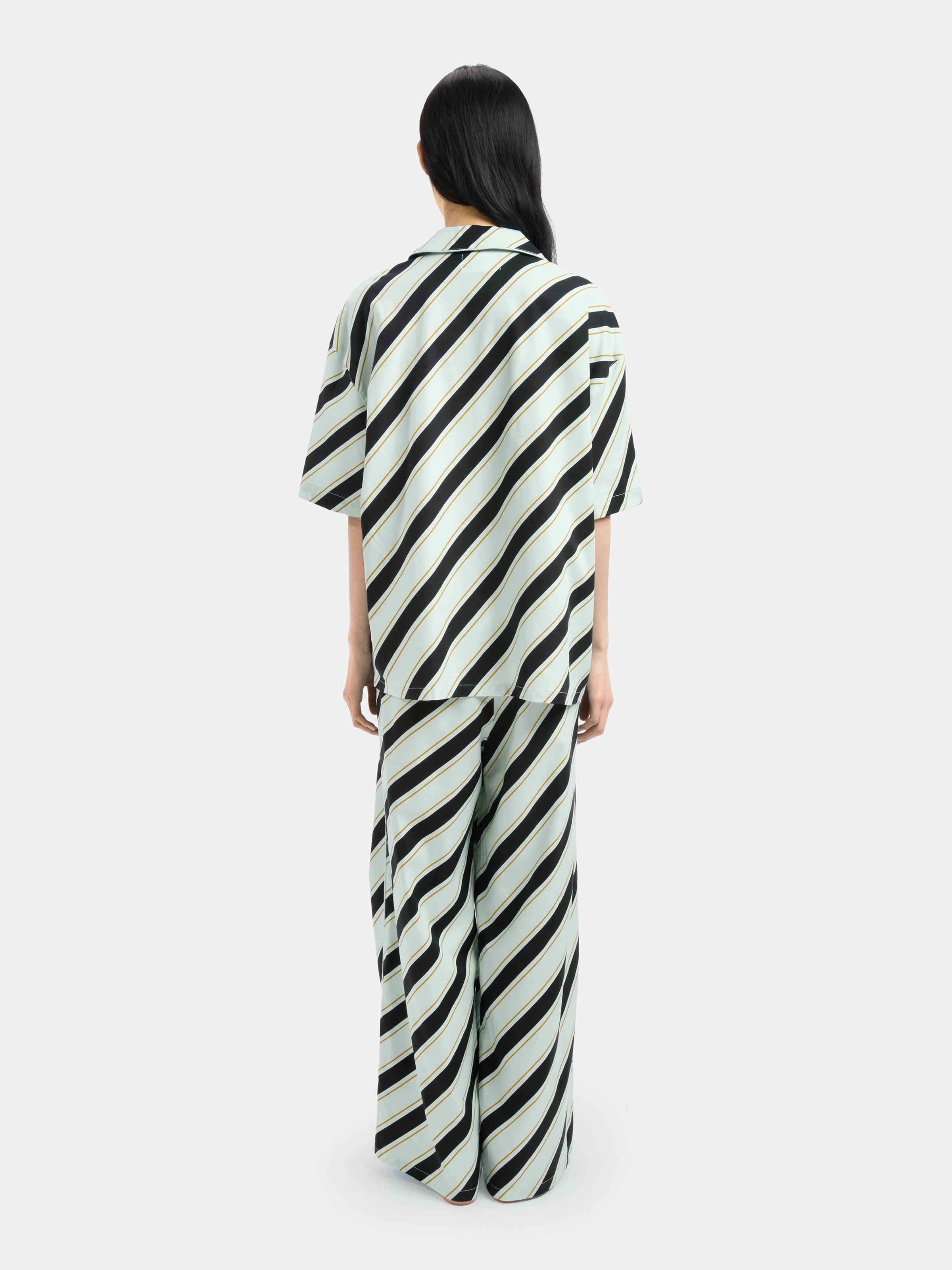 "Urban Jungle" Black Panther Tencel Cotton Blend Loungewear Set Short Sleeve – Blue & Black Stripes