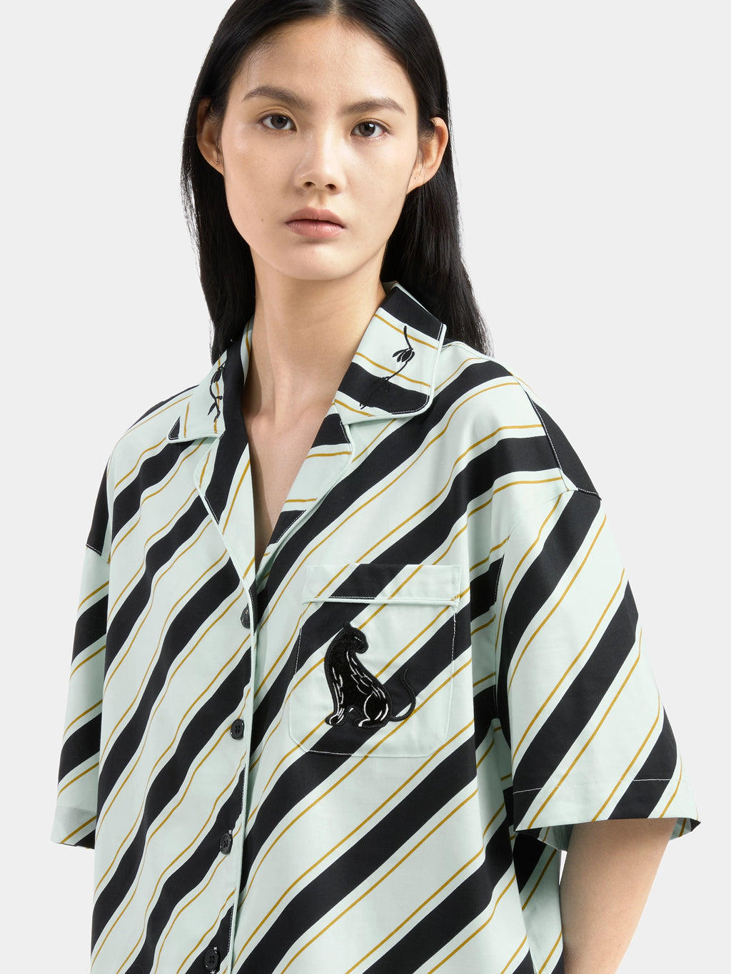 "Urban Jungle" Black Panther Tencel Cotton Blend Loungewear Set Short Sleeve – Blue & Black Stripes