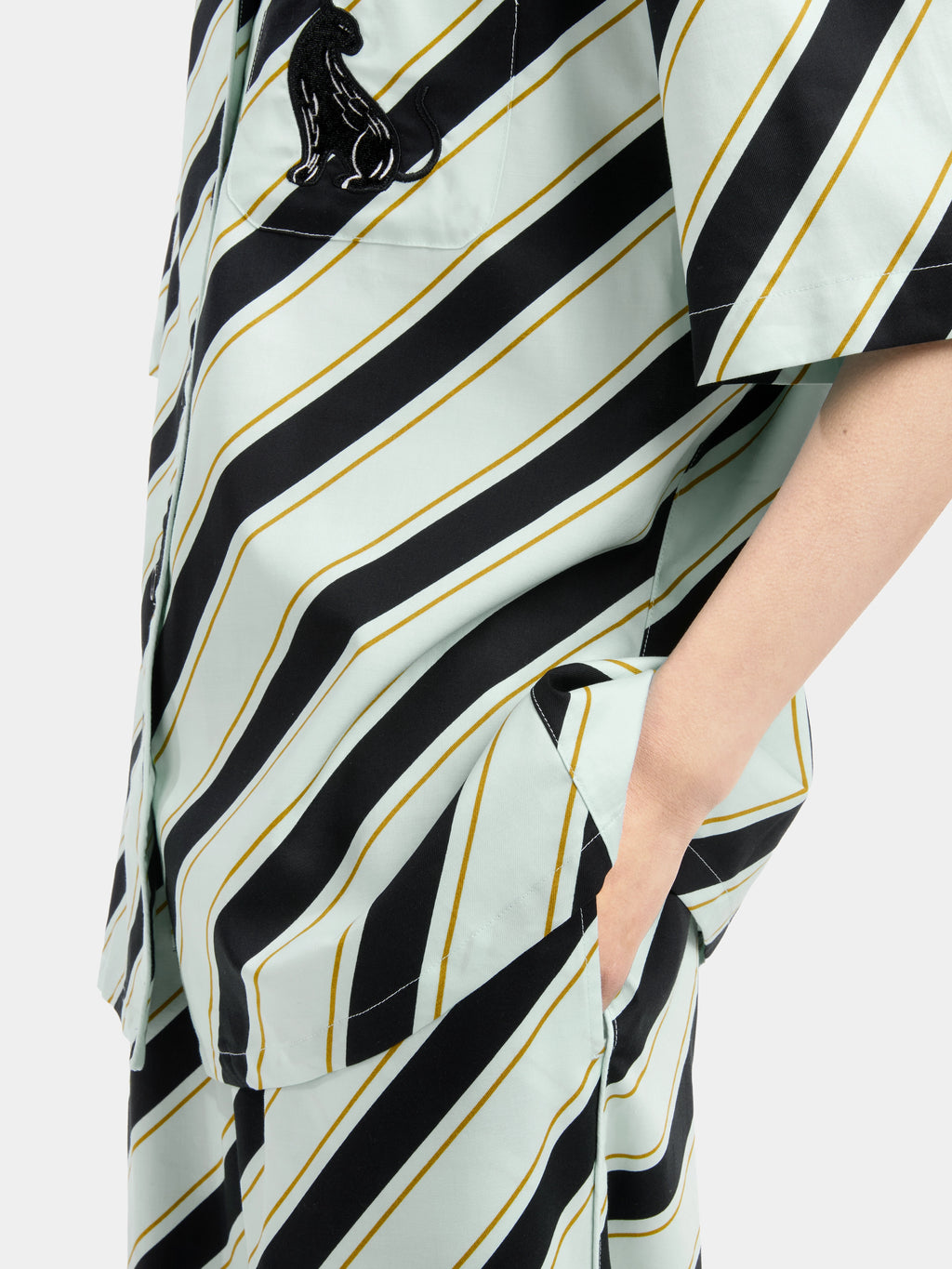 "Urban Jungle" Black Panther Tencel Cotton Blend Loungewear Set Short Sleeve – Blue & Black Stripes