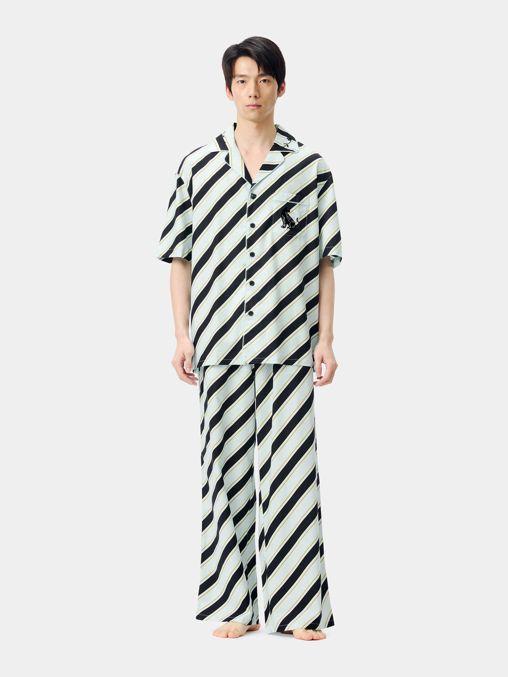 "Urban Jungle" Black Panther Tencel Cotton Blend Loungewear Set Short Sleeve – Blue & Black Stripes