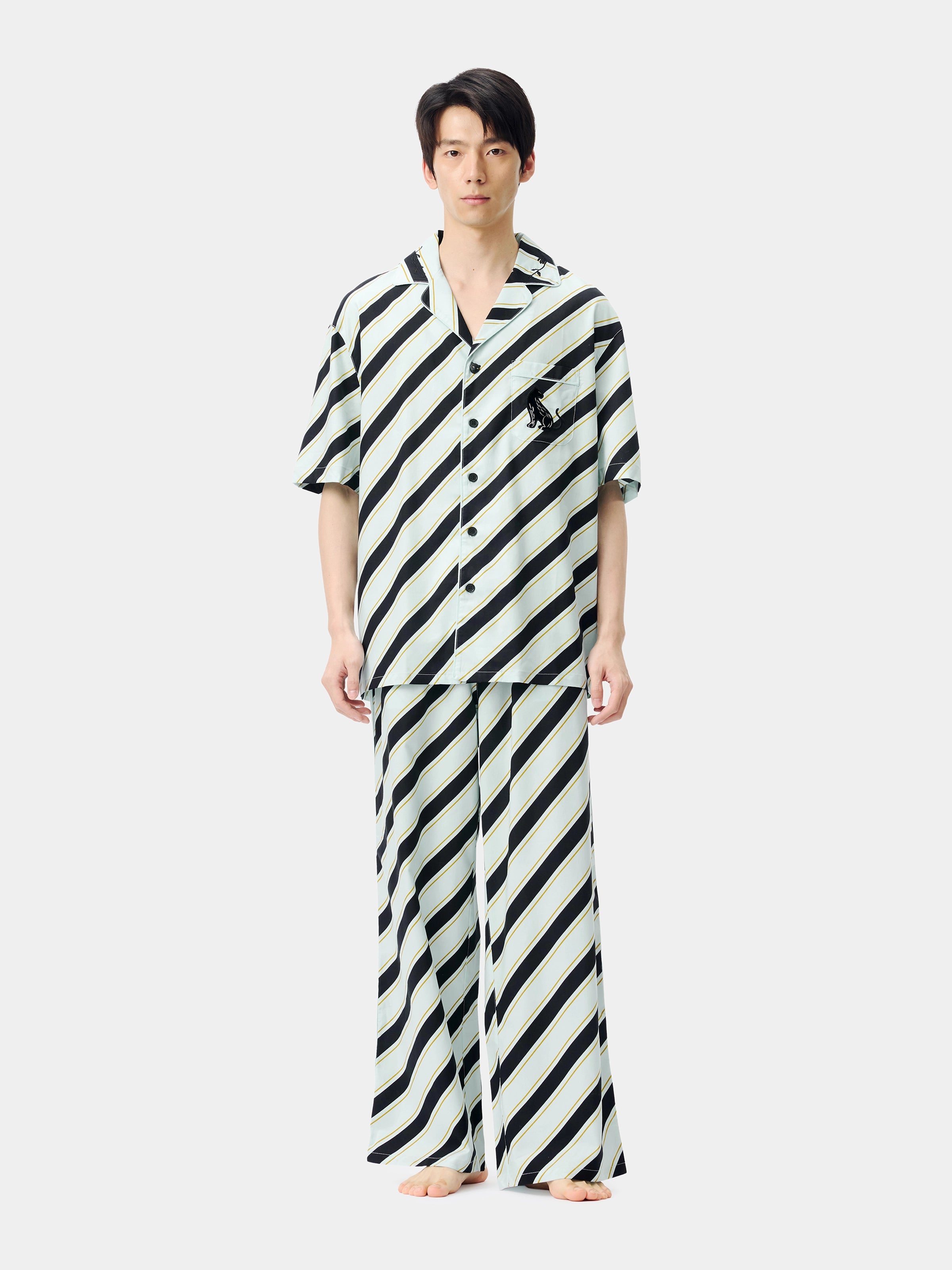 "Urban Jungle" Black Panther Tencel Cotton Blend Loungewear Set Short Sleeve – Blue & Black Stripes