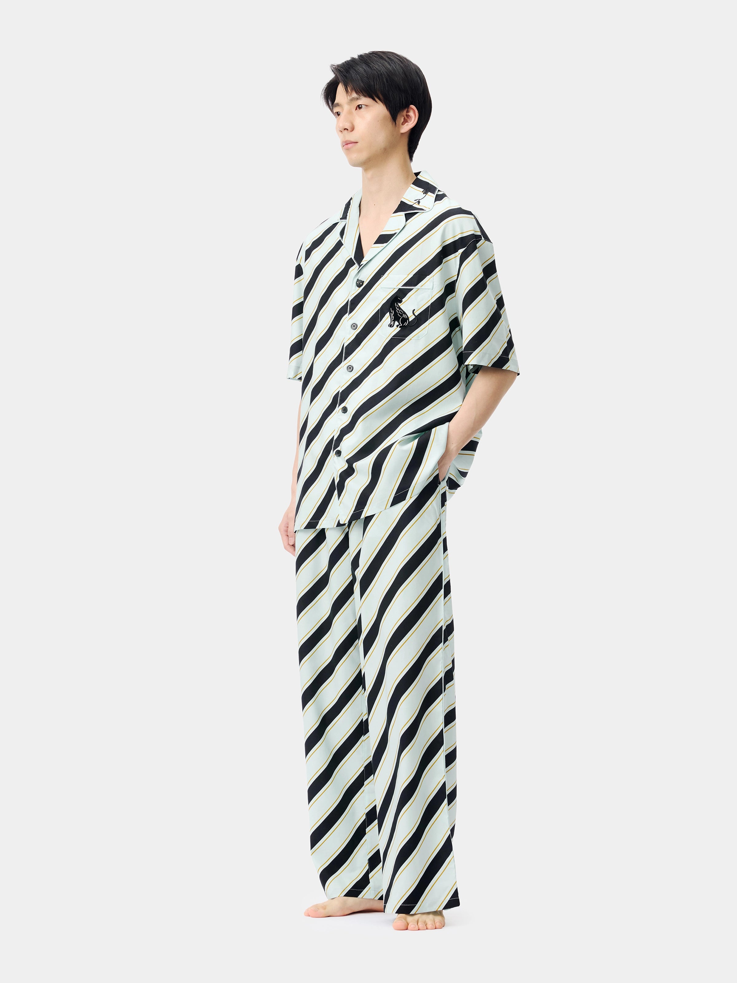 "Urban Jungle" Black Panther Tencel Cotton Blend Loungewear Set Short Sleeve – Blue & Black Stripes