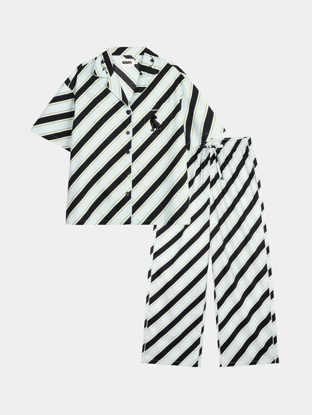 "Urban Jungle" Black Panther Tencel Cotton Blend Loungewear Set Short Sleeve – Blue & Black Stripes