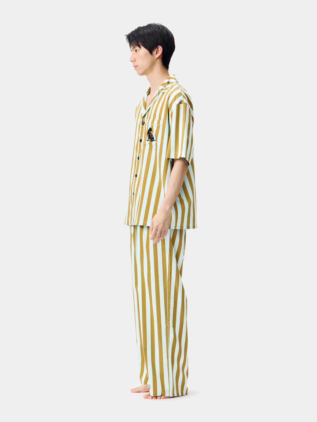"Urban Jungle" Black Panther Tencel Cotton Blend Loungewear Set Short Sleeve – Blue & Green Stripes