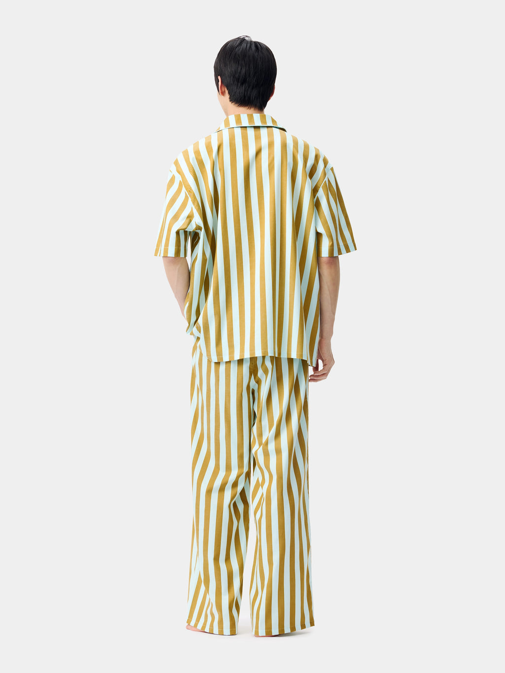 "Urban Jungle" Black Panther Tencel Cotton Blend Loungewear Set Short Sleeve – Blue & Green Stripes