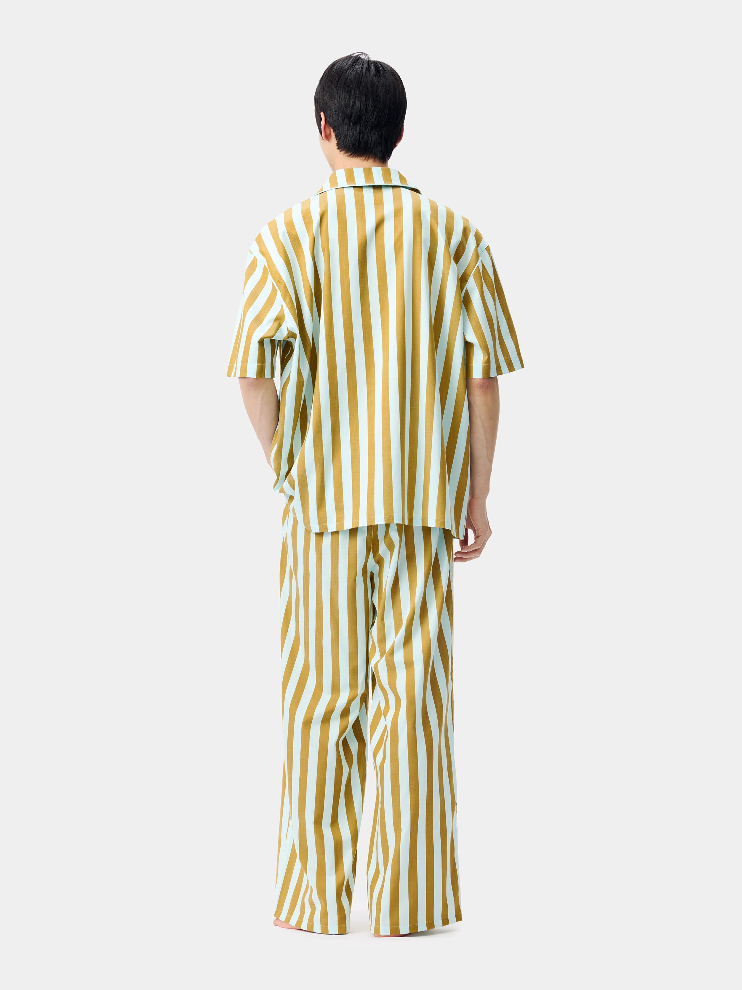 "Urban Jungle" Black Panther Tencel Cotton Blend Loungewear Set Short Sleeve – Blue & Green Stripes