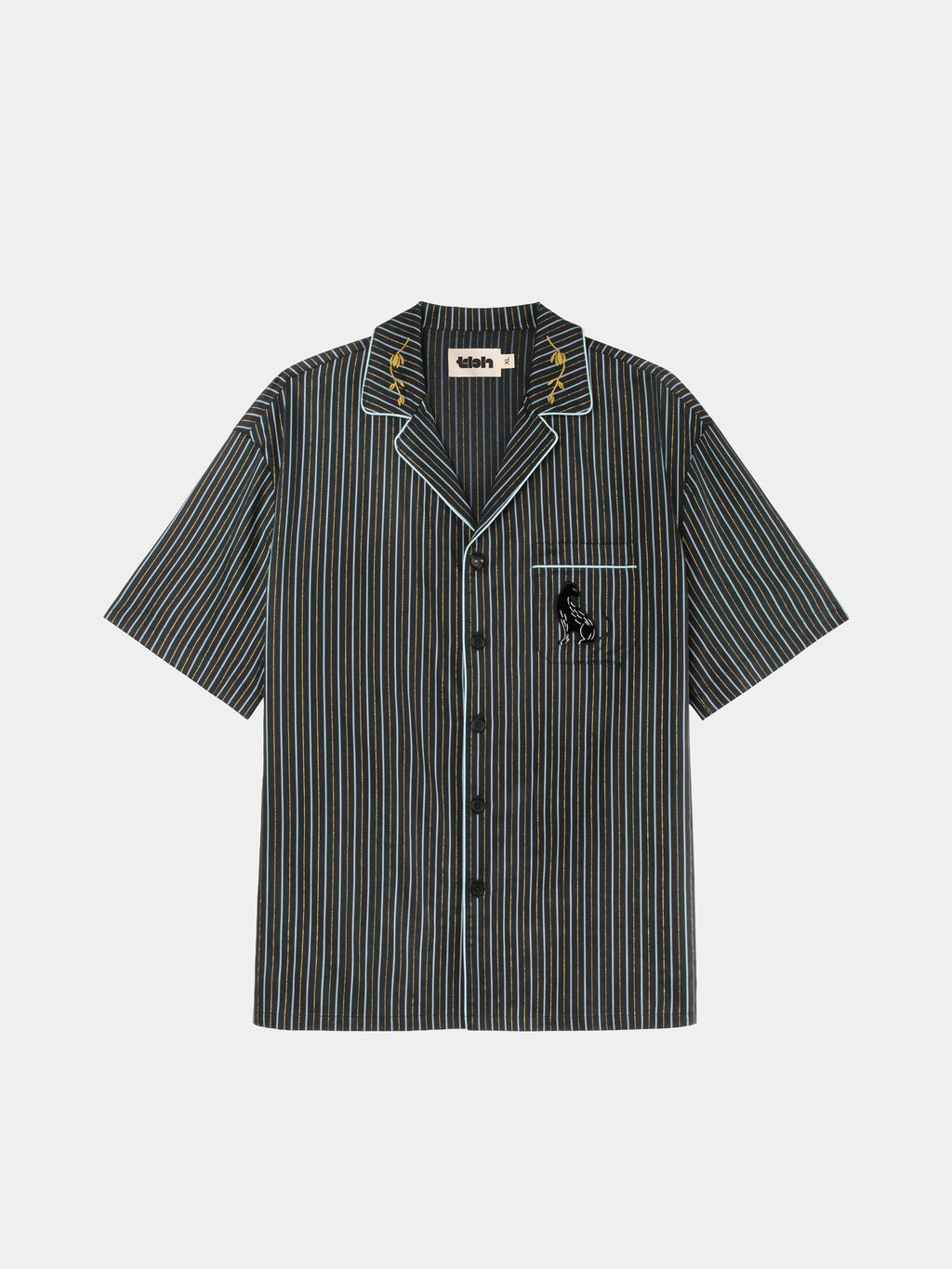 "Urban Jungle" Black Panther Tencel Cotton Blend Loungewear Set Short Sleeve – Dark Gold Stripes