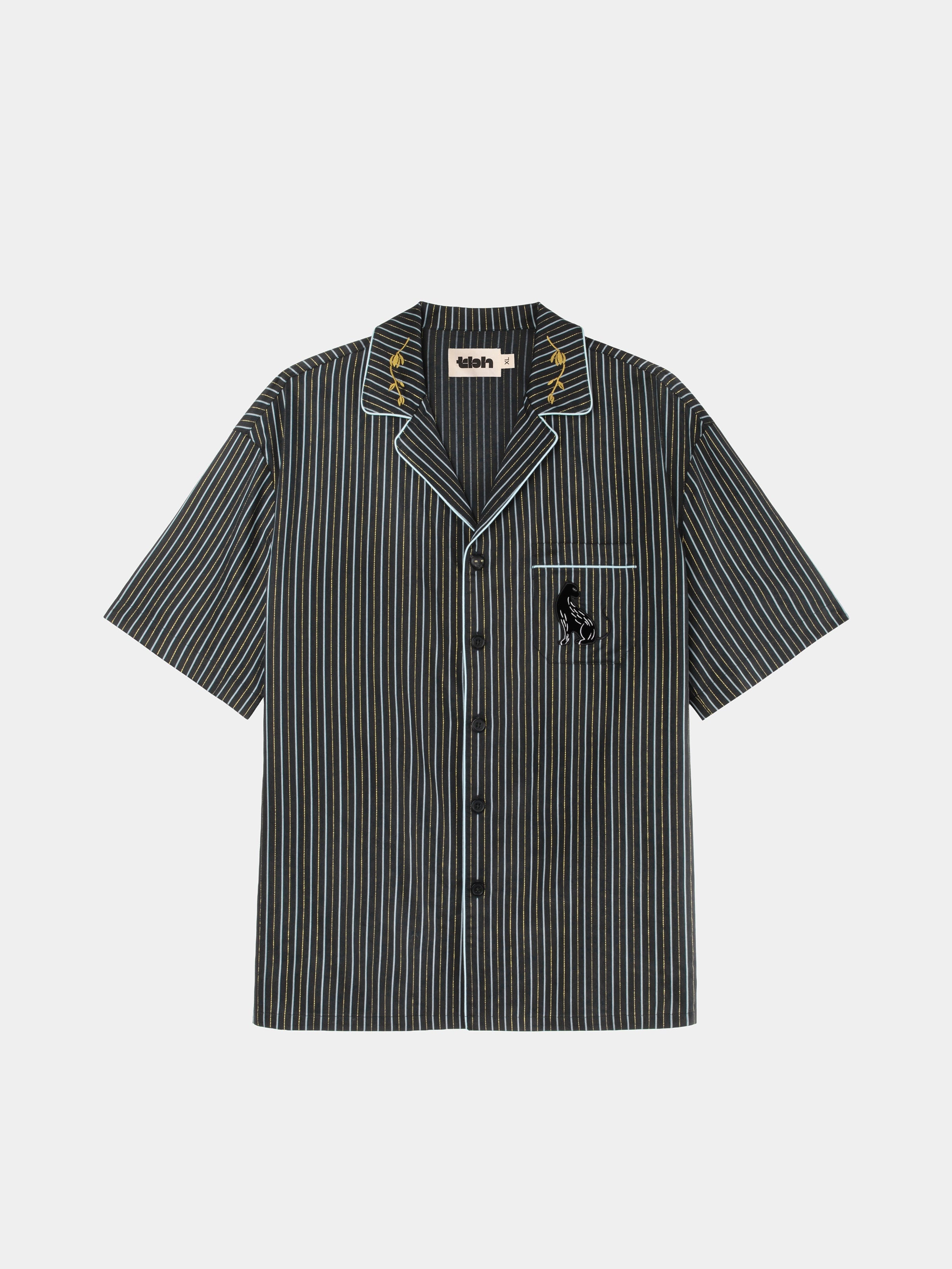"Urban Jungle" Black Panther Tencel Cotton Blend Loungewear Set Short Sleeve – Dark Gold Stripes