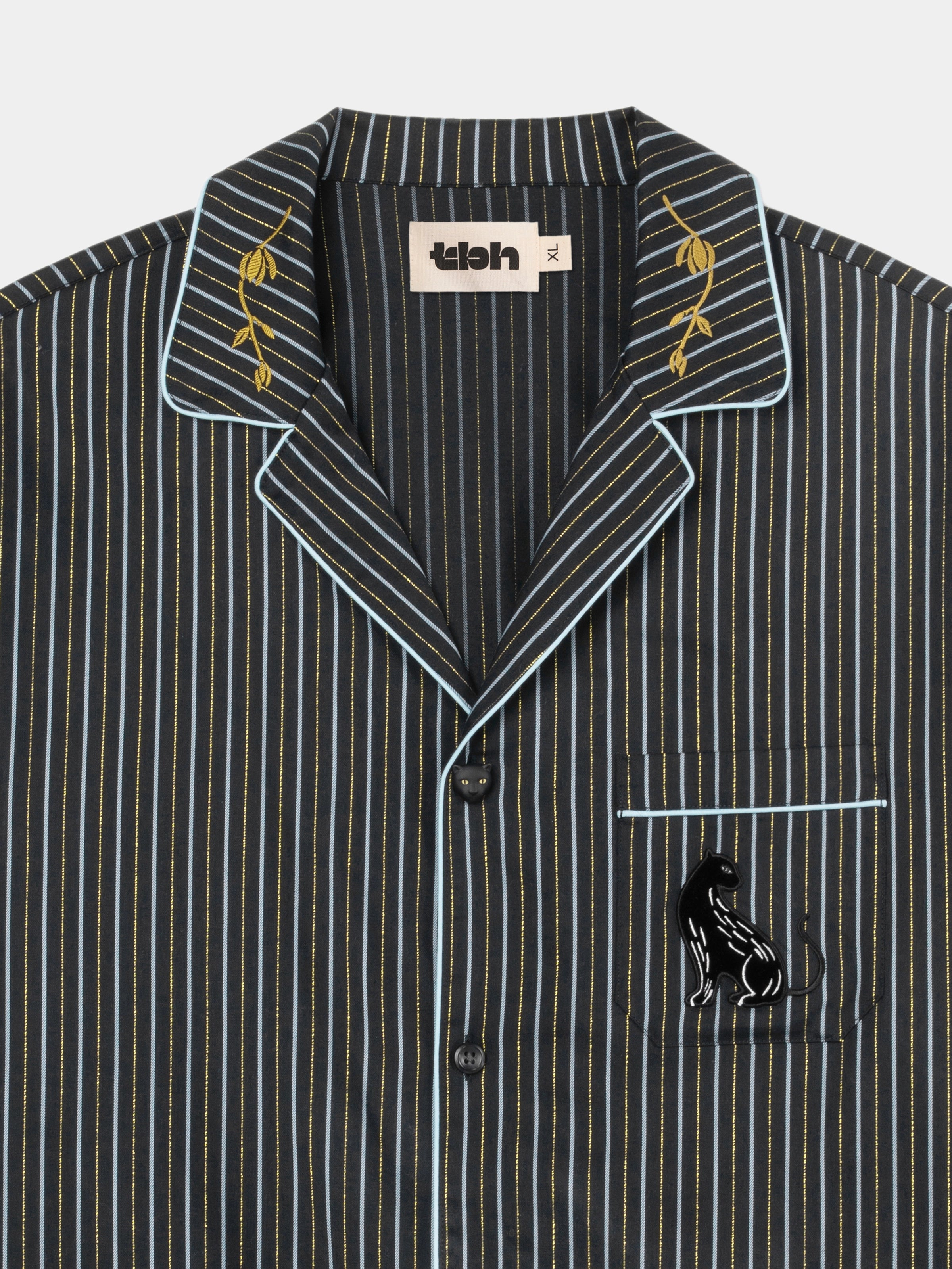 "Urban Jungle" Black Panther Tencel Cotton Blend Loungewear Set Short Sleeve – Dark Gold Stripes