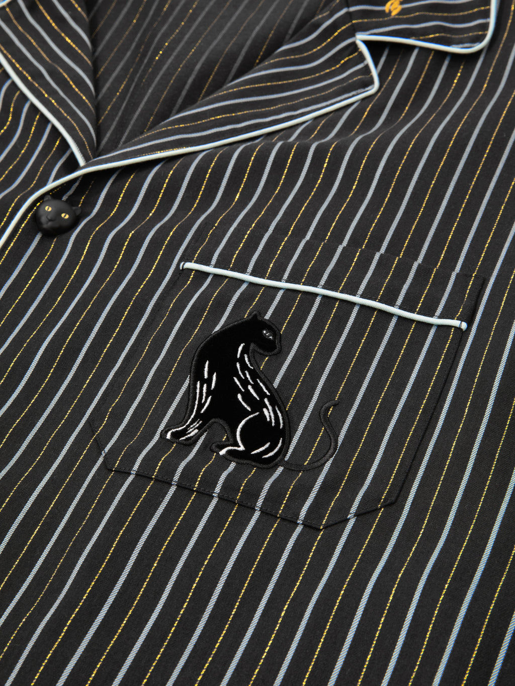 "Urban Jungle" Black Panther Tencel Cotton Blend Loungewear Set Short Sleeve – Dark Gold Stripes