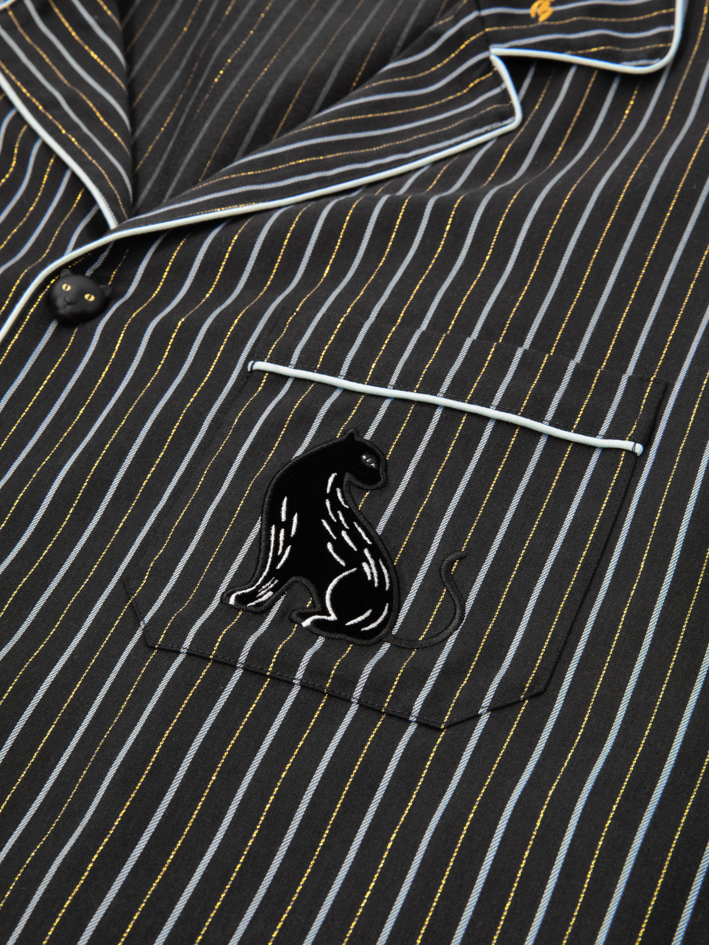 "Urban Jungle" Black Panther Tencel Cotton Blend Loungewear Set Short Sleeve – Dark Gold Stripes