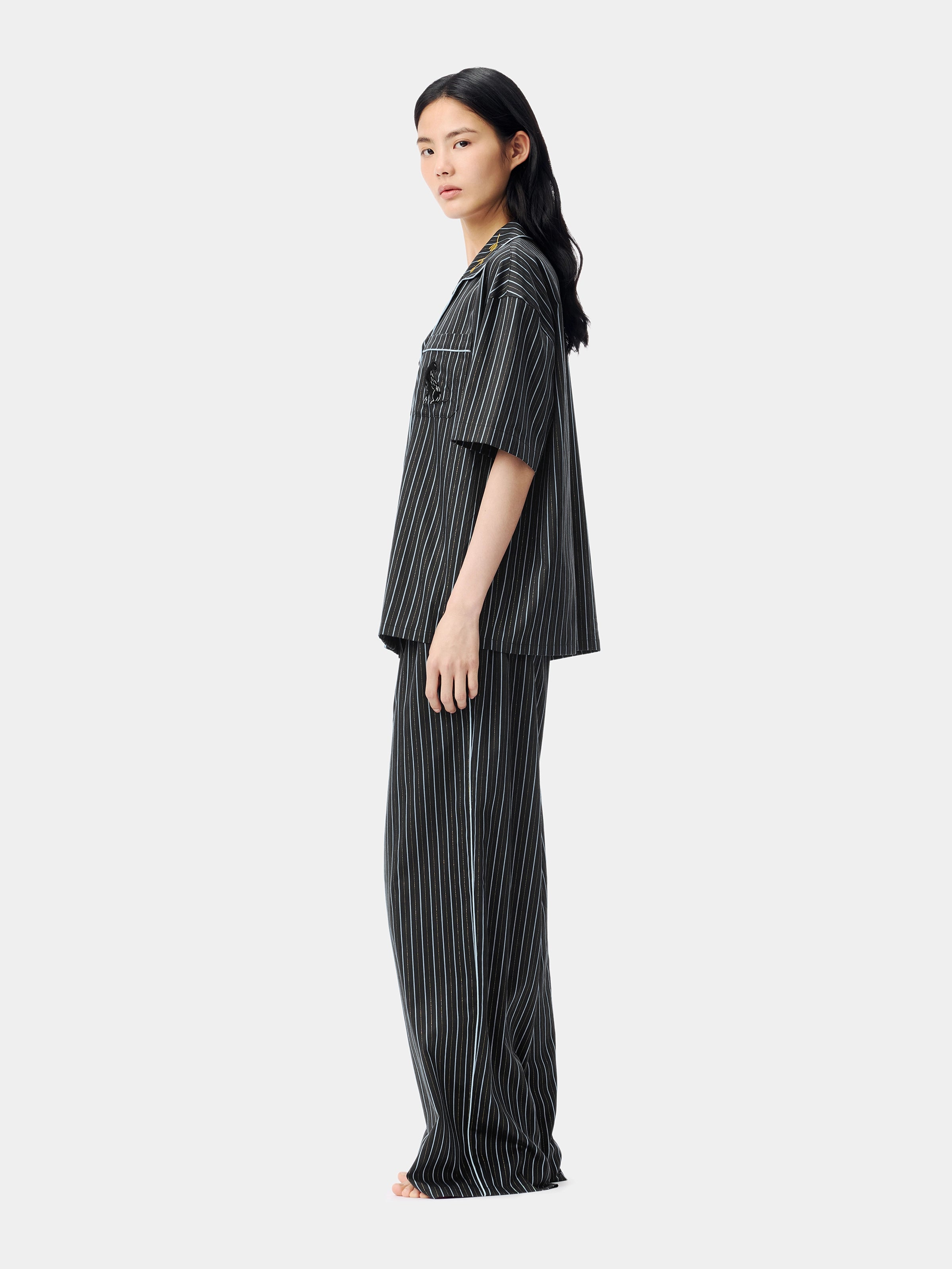 "Urban Jungle" Black Panther Tencel Cotton Blend Loungewear Set Short Sleeve – Dark Gold Stripes