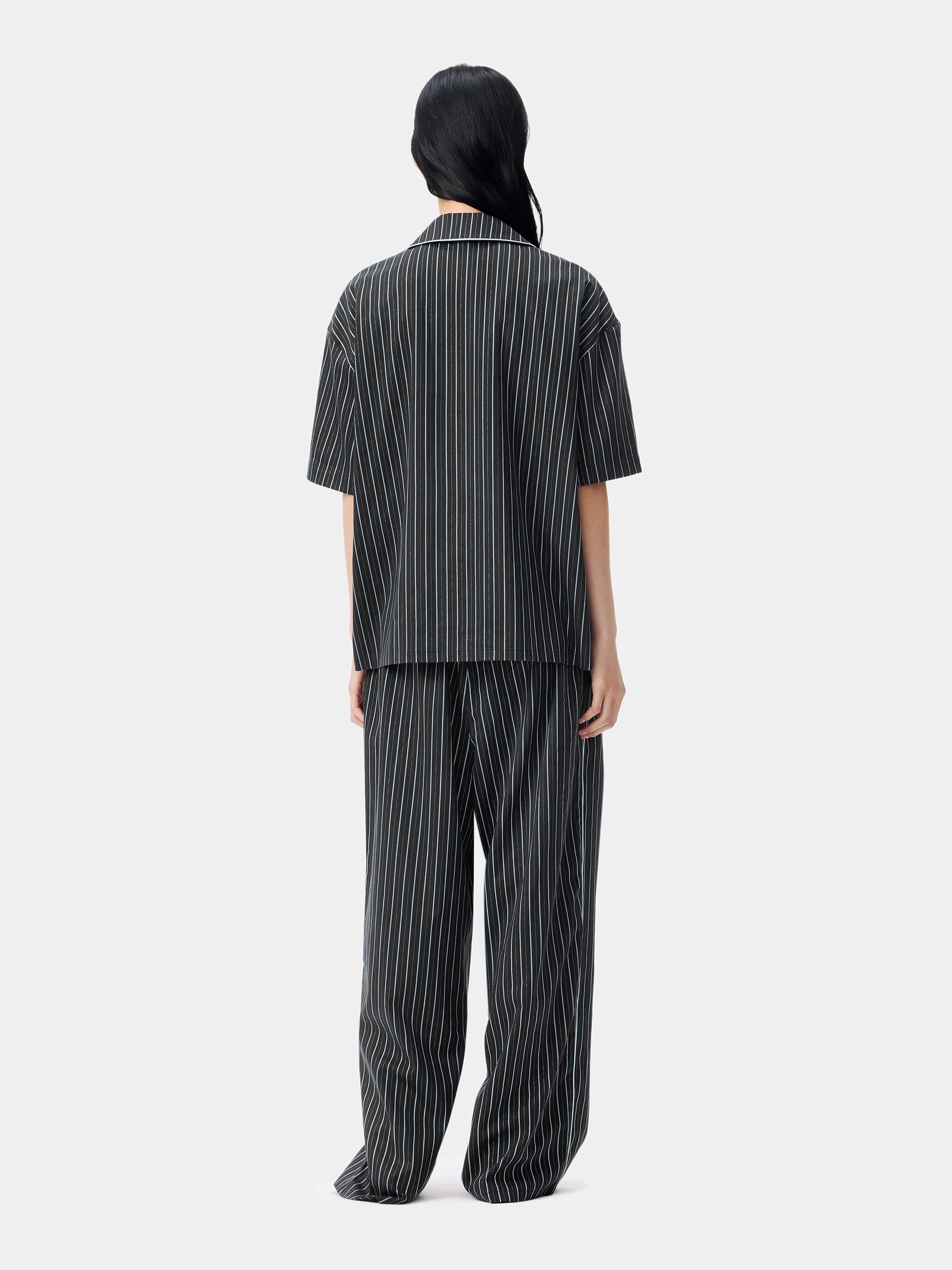 "Urban Jungle" Black Panther Tencel Cotton Blend Loungewear Set Short Sleeve – Dark Gold Stripes