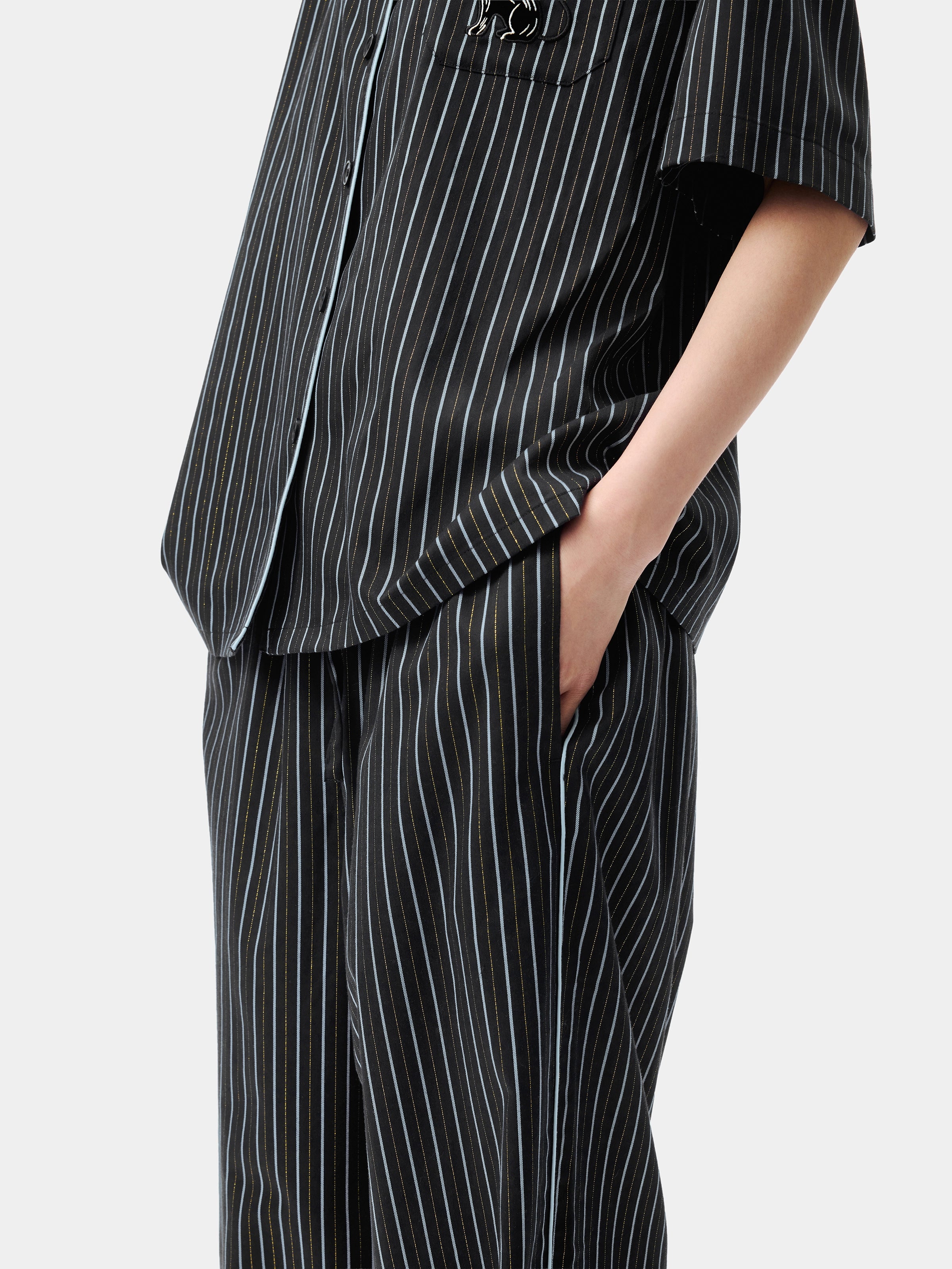 "Urban Jungle" Black Panther Tencel Cotton Blend Loungewear Set Short Sleeve – Dark Gold Stripes