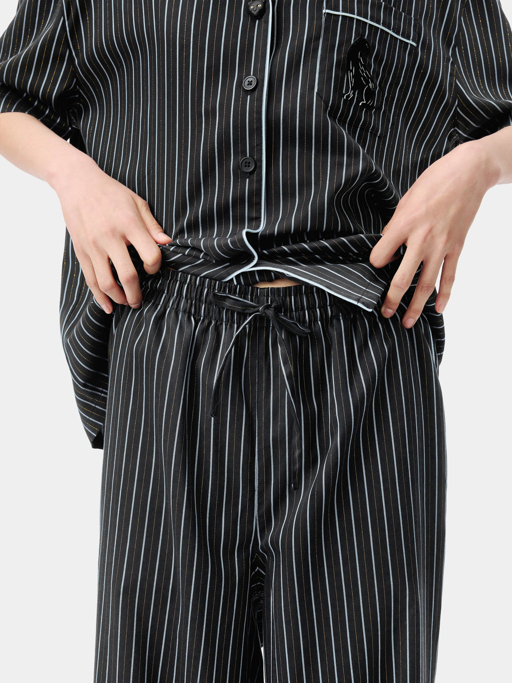 "Urban Jungle" Black Panther Tencel Cotton Blend Loungewear Set Short Sleeve – Dark Gold Stripes