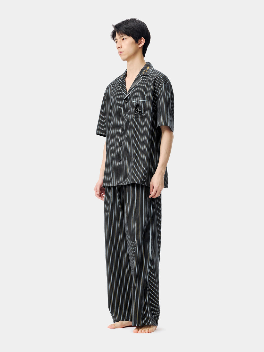 "Urban Jungle" Black Panther Tencel Cotton Blend Loungewear Set Short Sleeve – Dark Gold Stripes