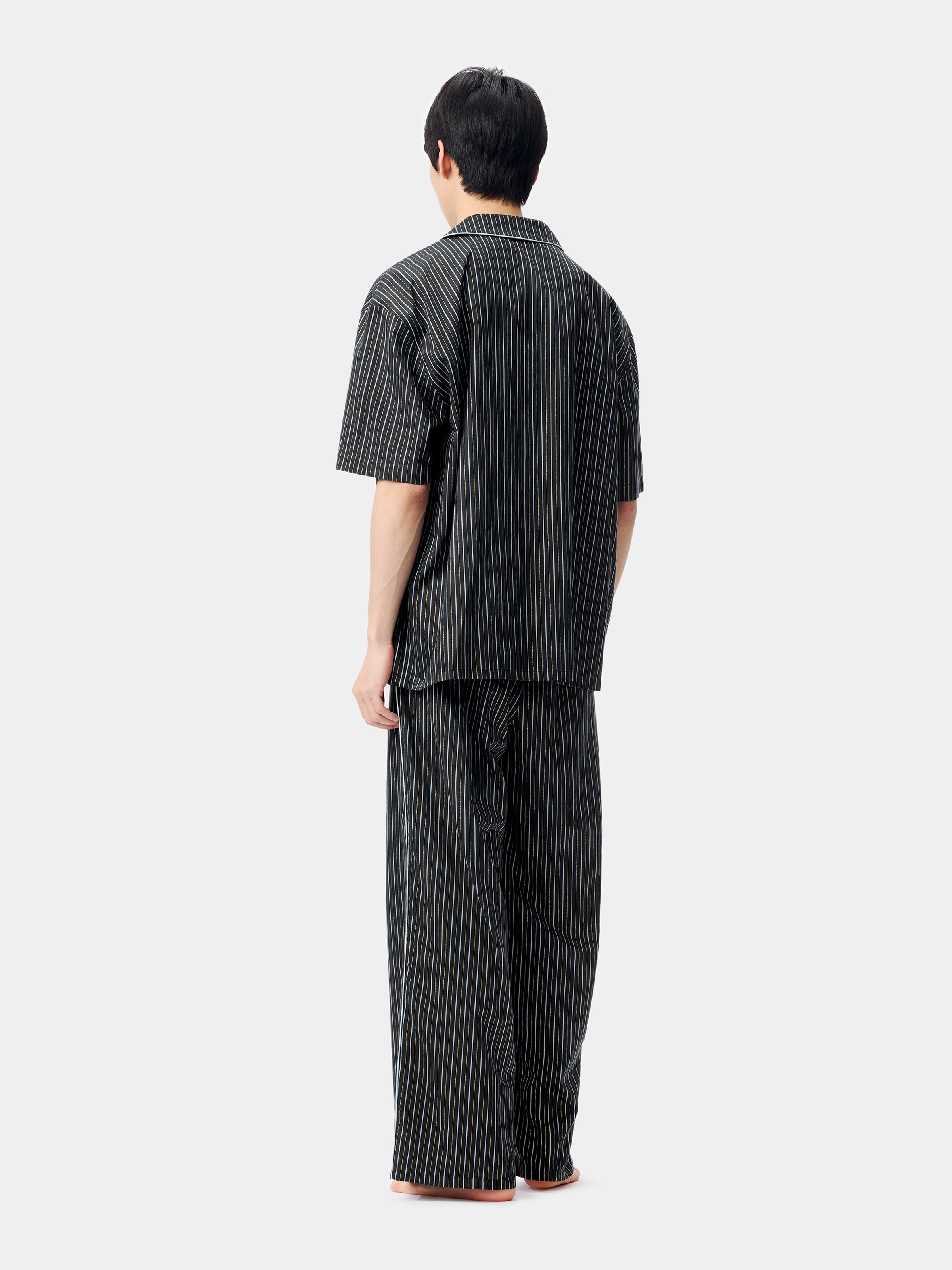 "Urban Jungle" Black Panther Tencel Cotton Blend Loungewear Set Short Sleeve – Dark Gold Stripes
