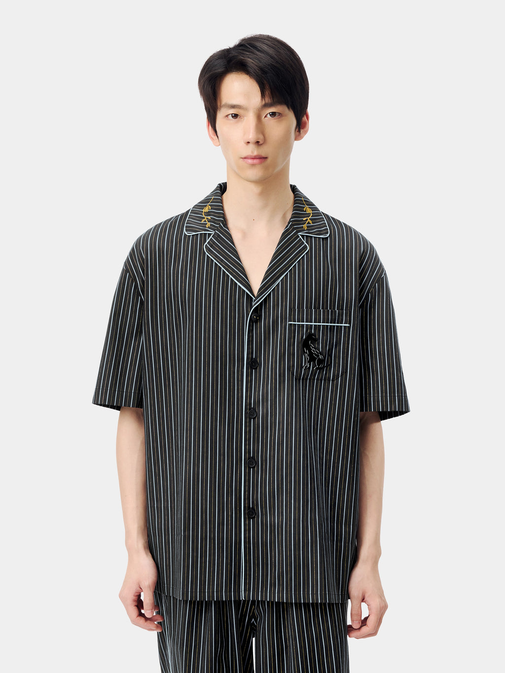 "Urban Jungle" Black Panther Tencel Cotton Blend Loungewear Set Short Sleeve – Dark Gold Stripes