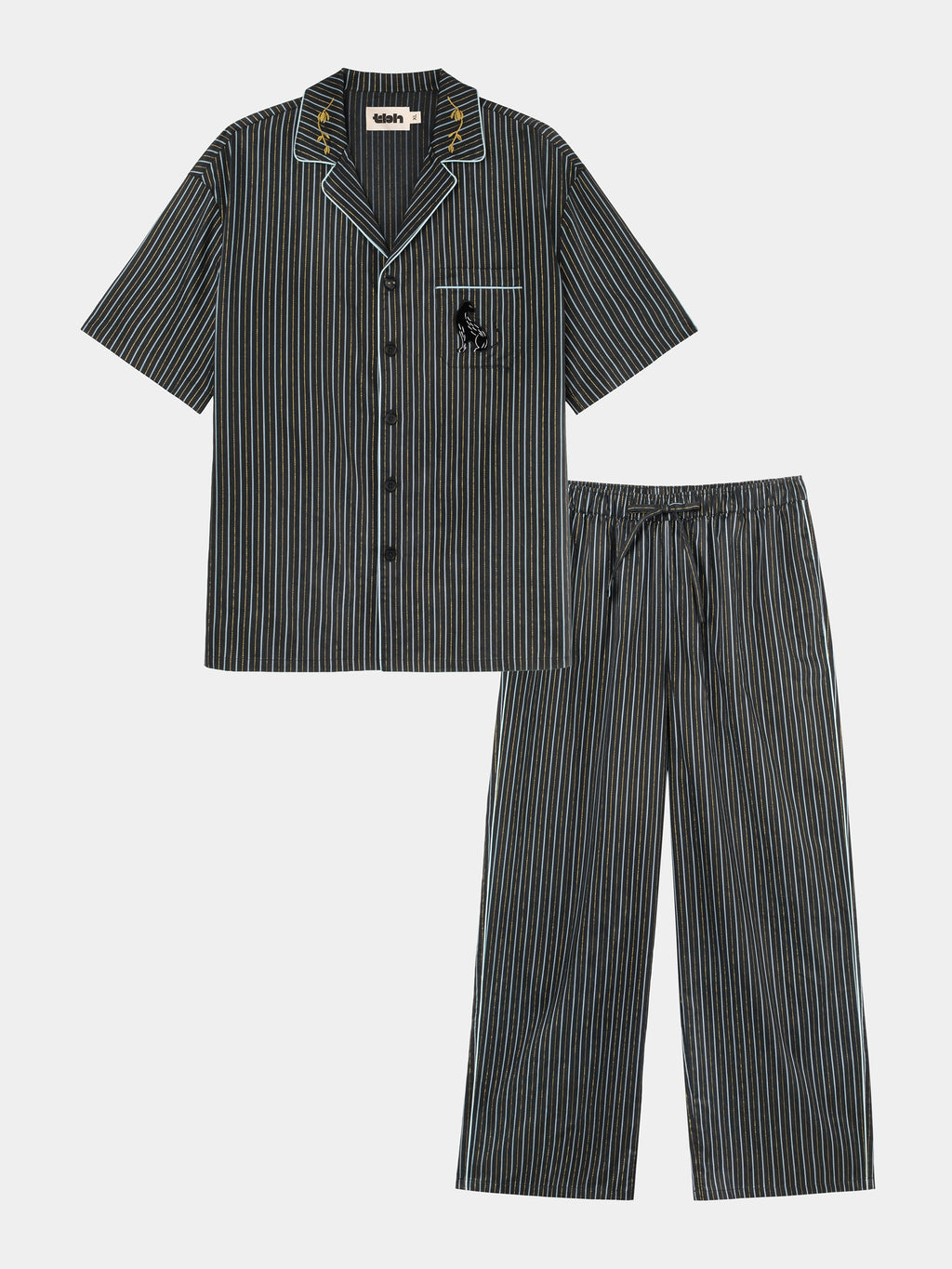 "Urban Jungle" Black Panther Tencel Cotton Blend Loungewear Set Short Sleeve – Dark Gold Stripes