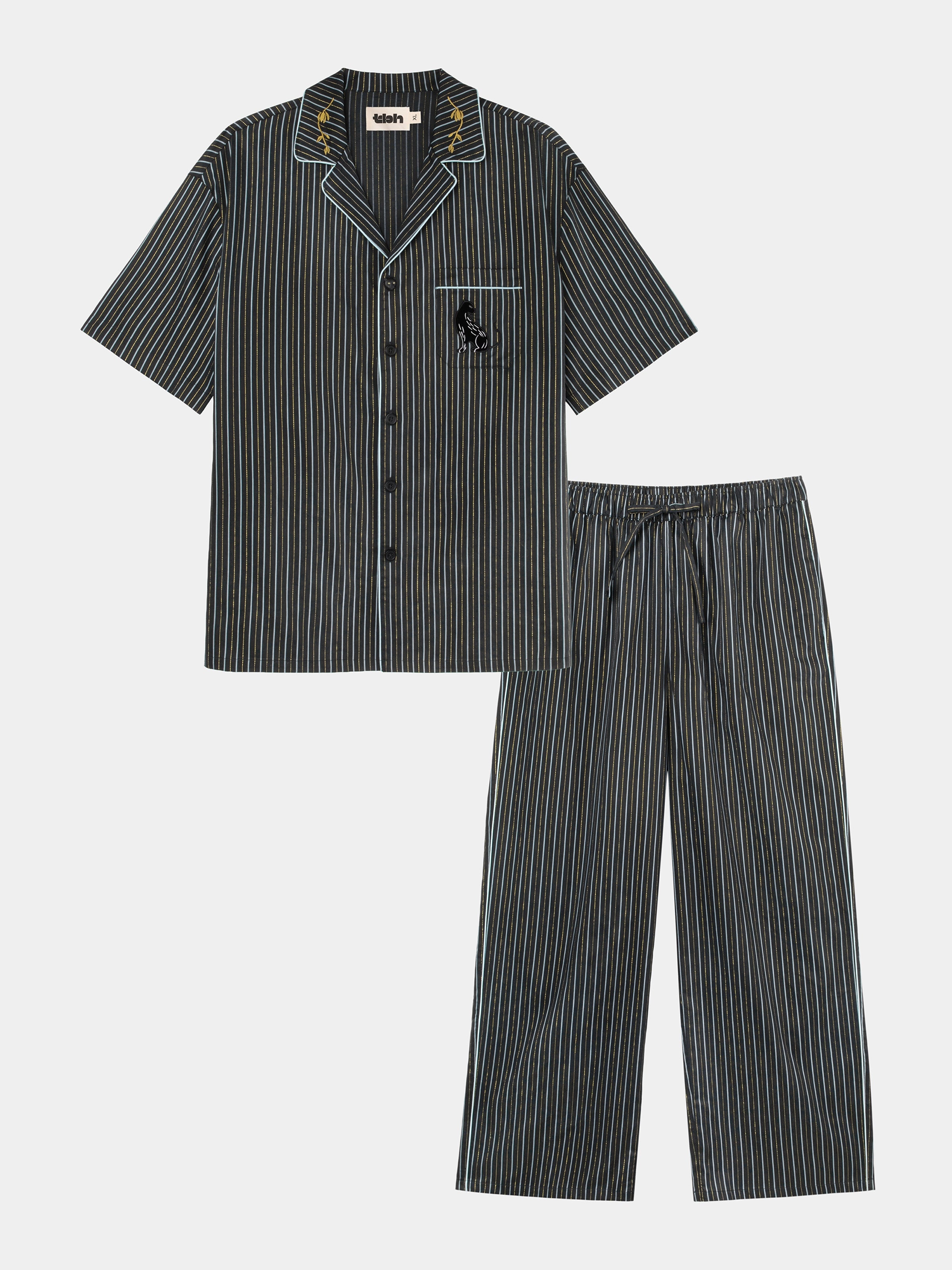 "Urban Jungle" Black Panther Tencel Cotton Blend Loungewear Set Short Sleeve – Dark Gold Stripes