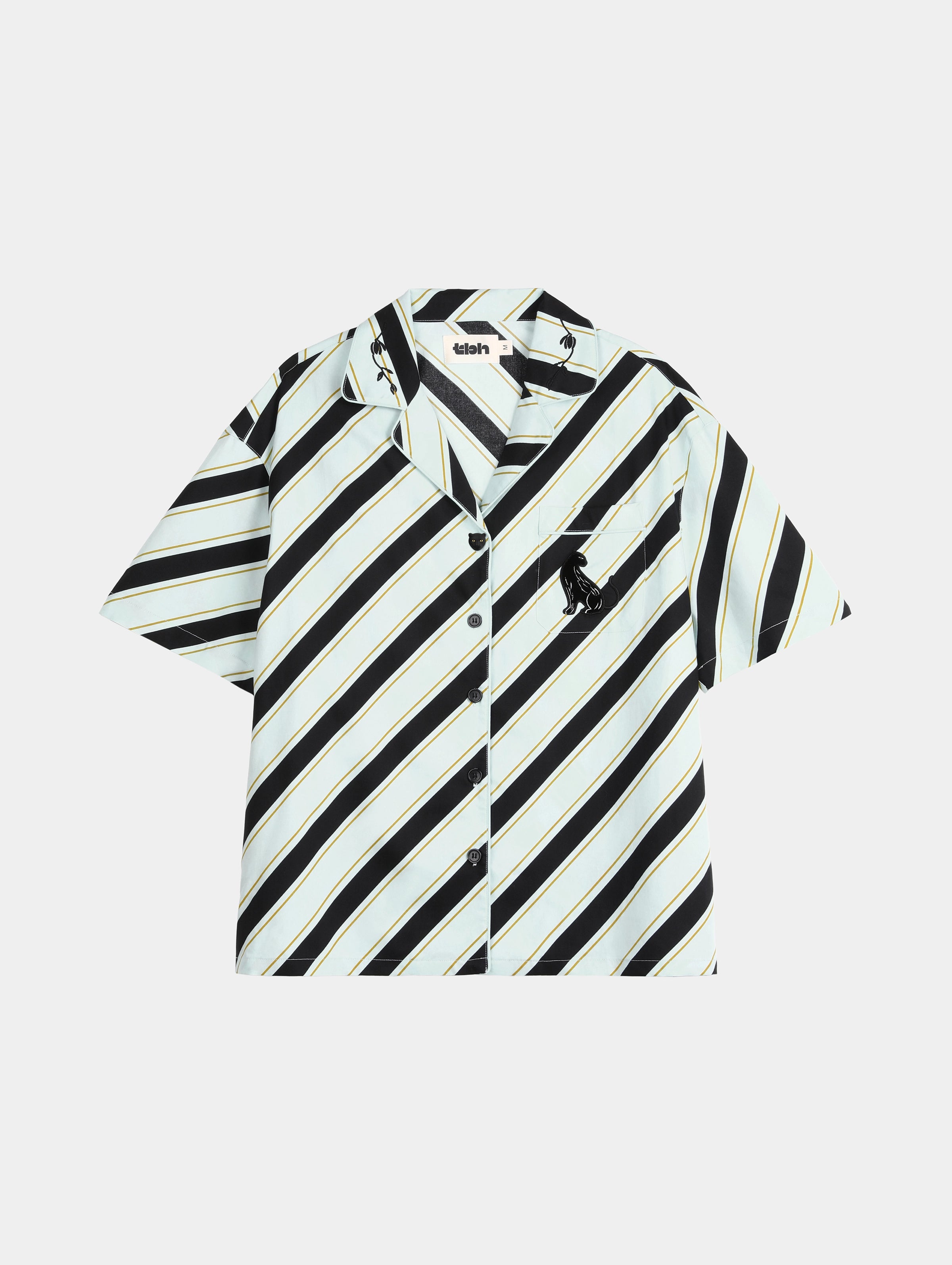 "Urban Jungle" Black Panther Tencel Cotton Blend Loungewear Set Short Sleeve & Shorts – Blue & Black Stripes