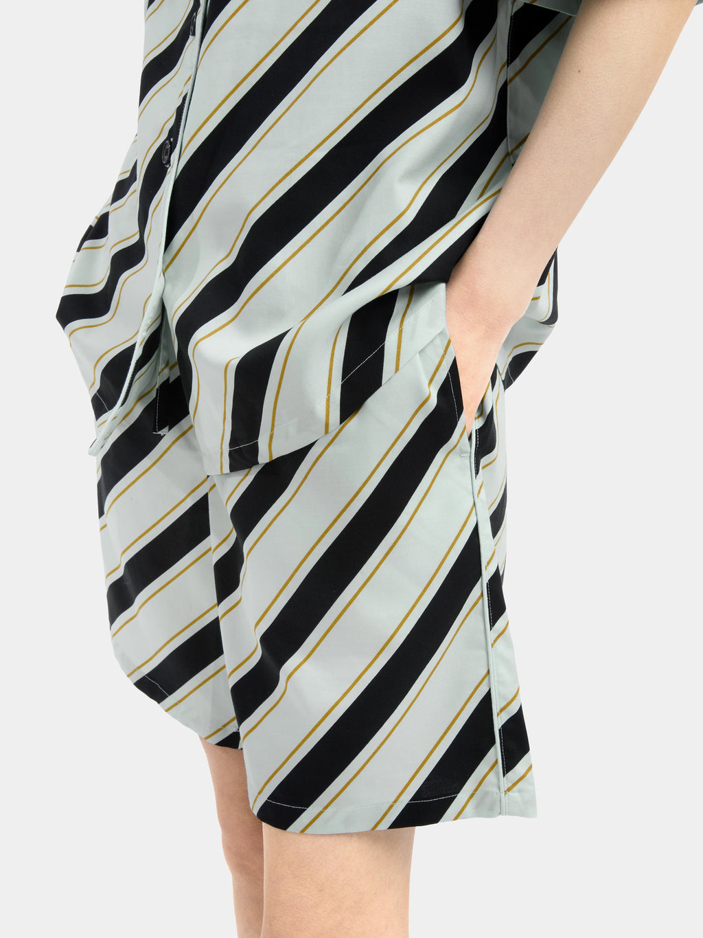"Urban Jungle" Black Panther Tencel Cotton Blend Loungewear Set Short Sleeve & Shorts – Blue & Black Stripes