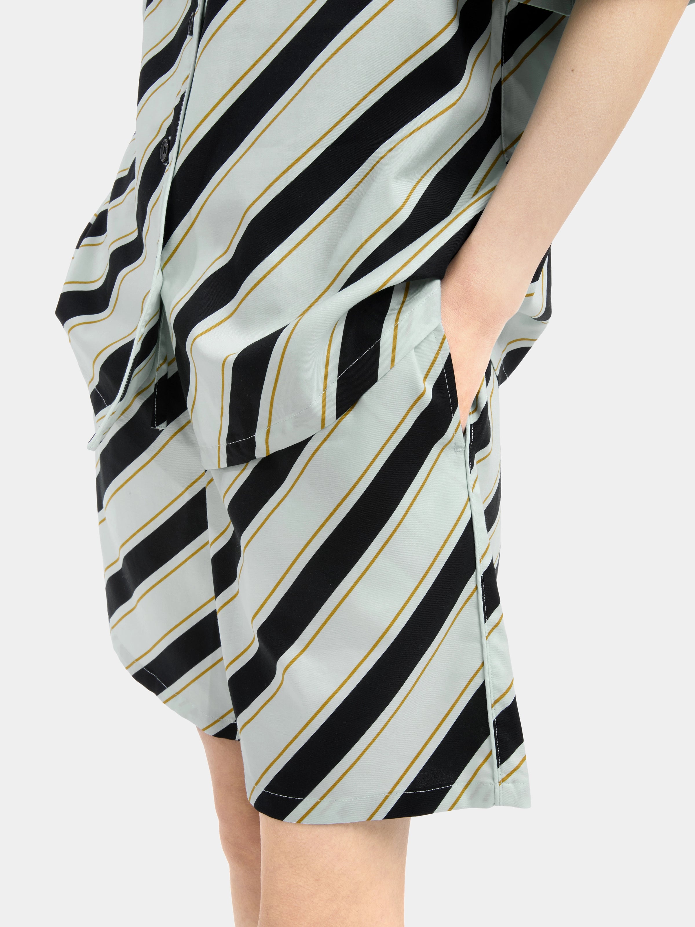 "Urban Jungle" Black Panther Tencel Cotton Blend Loungewear Set Short Sleeve & Shorts – Blue & Black Stripes