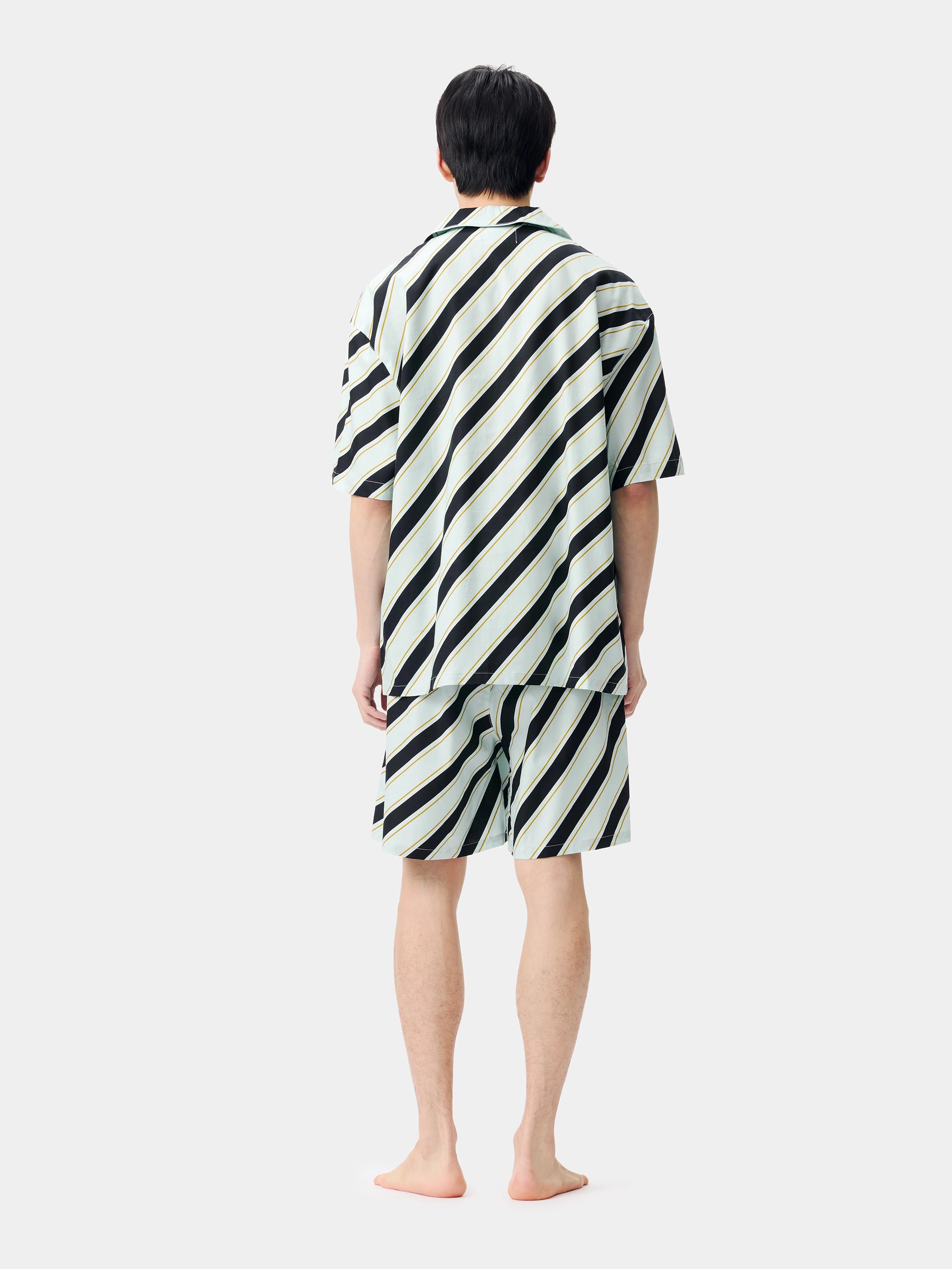 "Urban Jungle" Black Panther Tencel Cotton Blend Loungewear Set Short Sleeve & Shorts – Blue & Black Stripes
