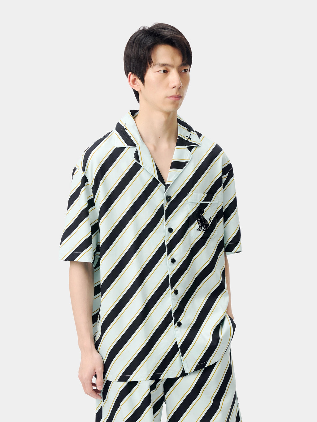"Urban Jungle" Black Panther Tencel Cotton Blend Loungewear Set Short Sleeve & Shorts – Blue & Black Stripes