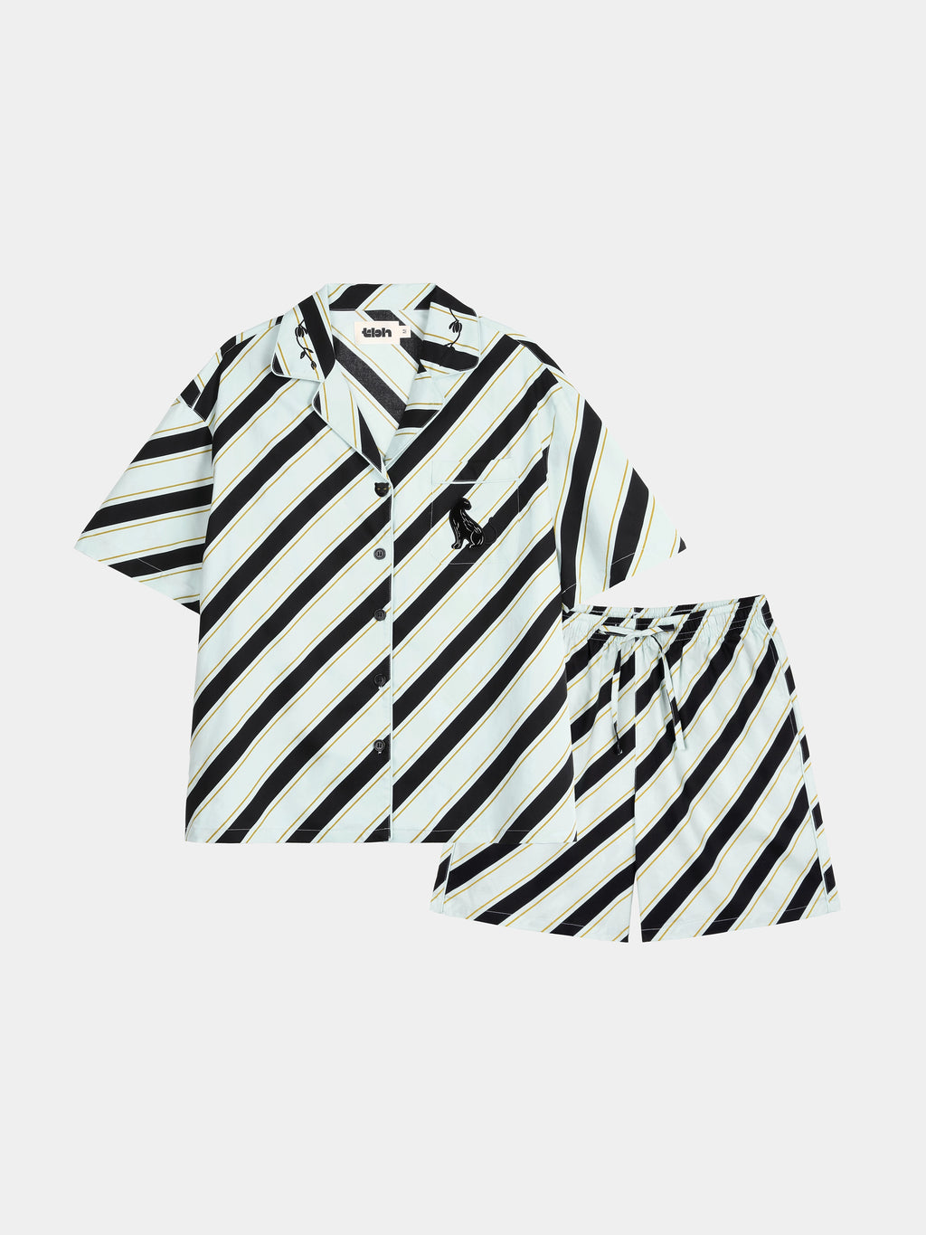 "Urban Jungle" Black Panther Tencel Cotton Blend Loungewear Set Short Sleeve & Shorts – Blue & Black Stripes
