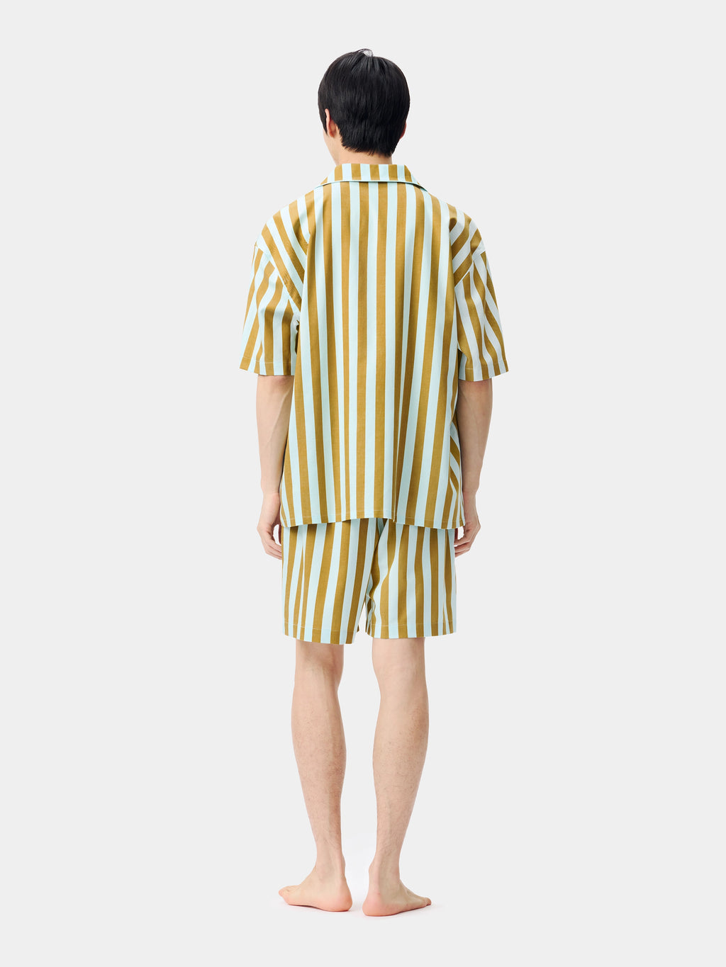 "Urban Jungle" Black Panther Tencel Cotton Blend Loungewear Set Short Sleeve & Shorts – Blue & Green Stripes